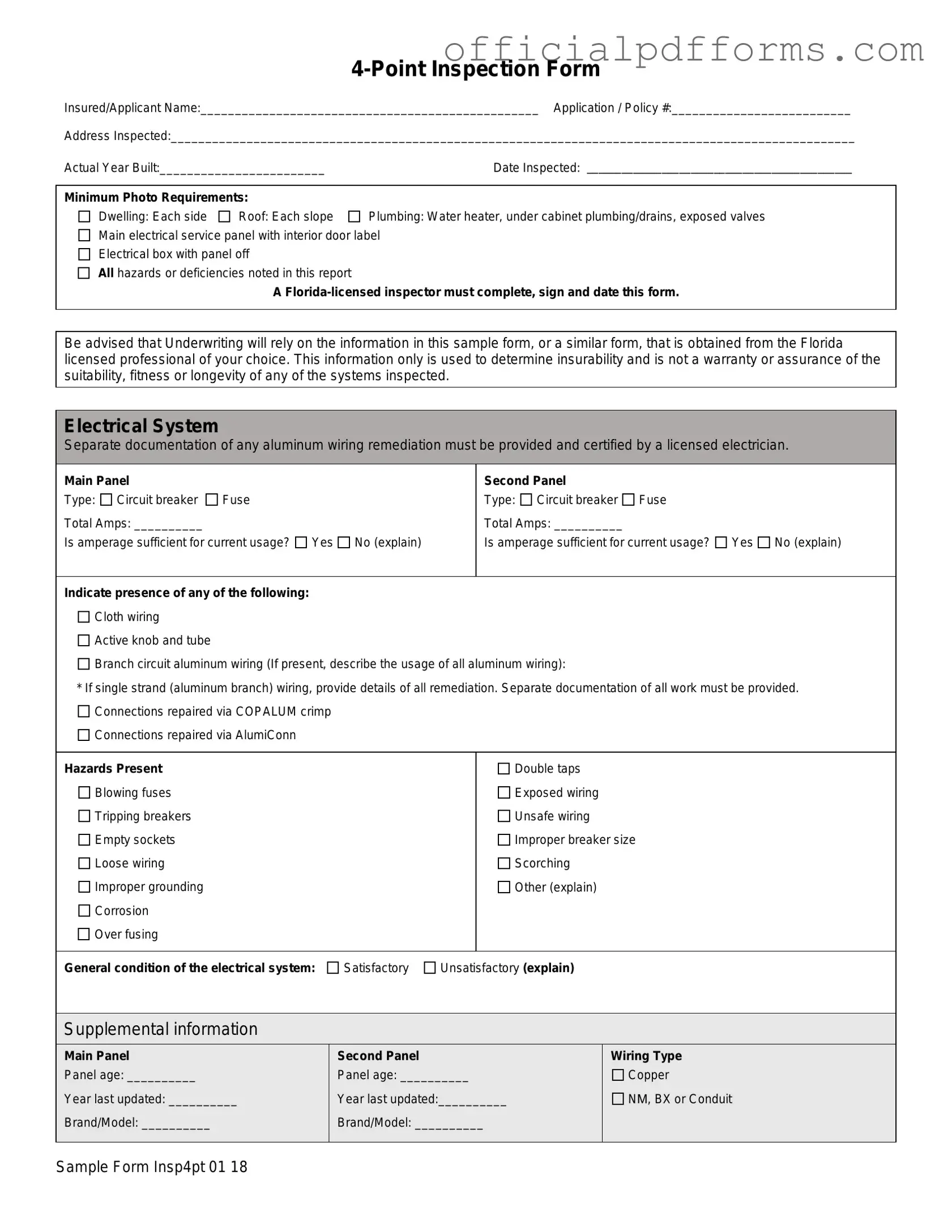 Fill in a Valid 4 Point Inspection Form