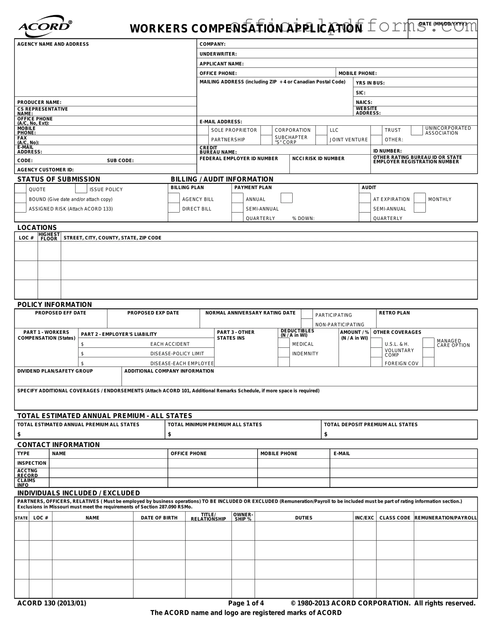 Fill in a Valid Acord 130 Form