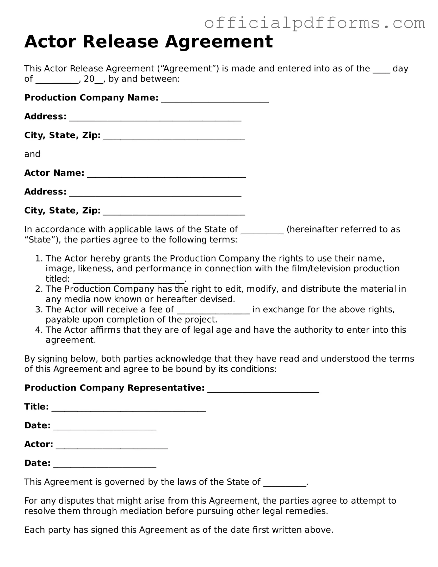 Valid Actor Release Document