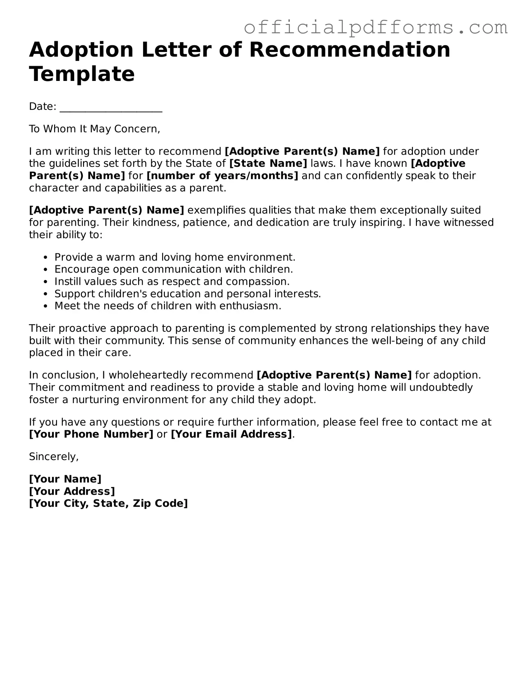 Valid Adoption Letter of Recommendation Document