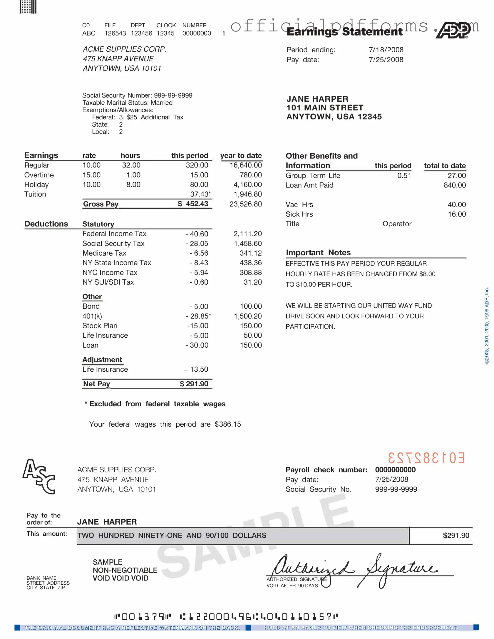 Fill in a Valid Adp Pay Stub Form