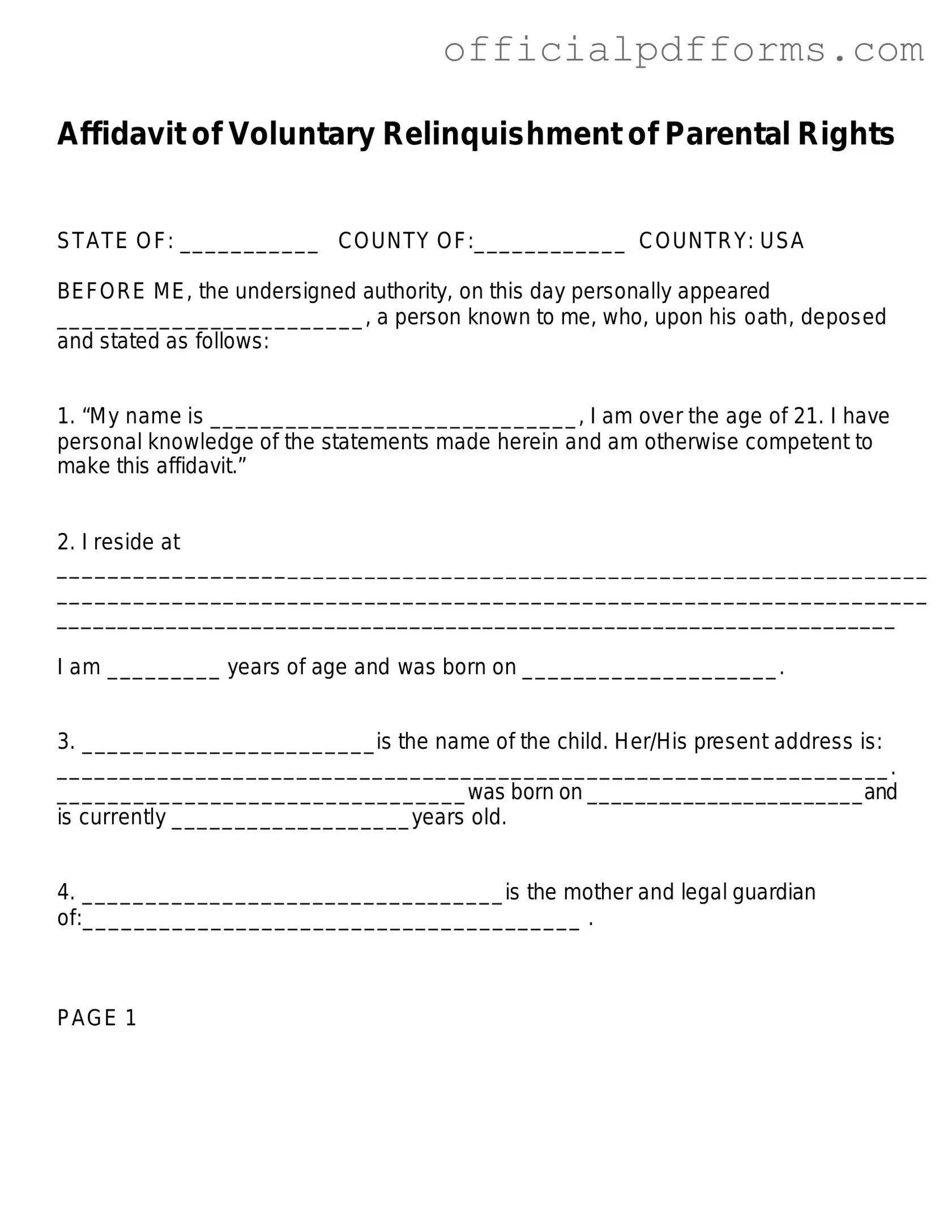 Fill in a Valid Affidavit Parental Rights Form