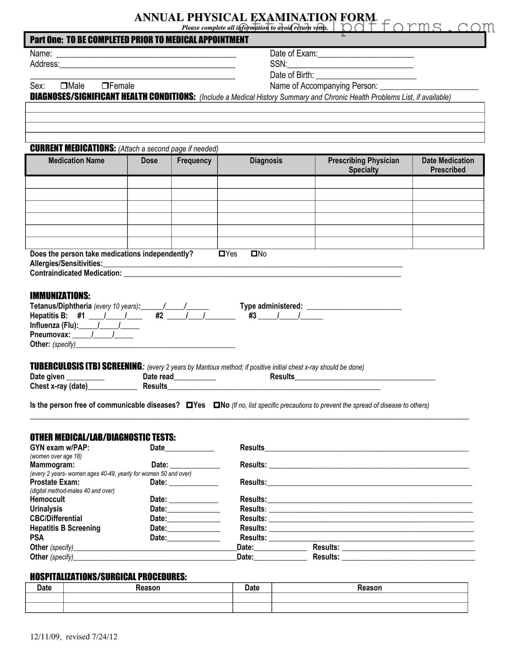 Fill in a Valid Annual Physical Examination Form