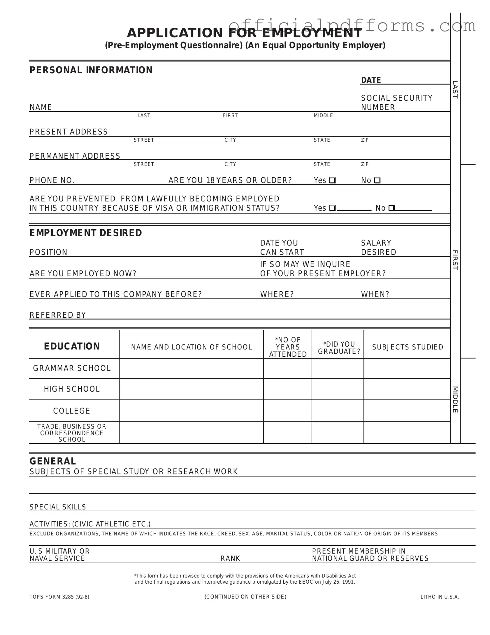 Fill in a Valid Employment Application Pdf Form