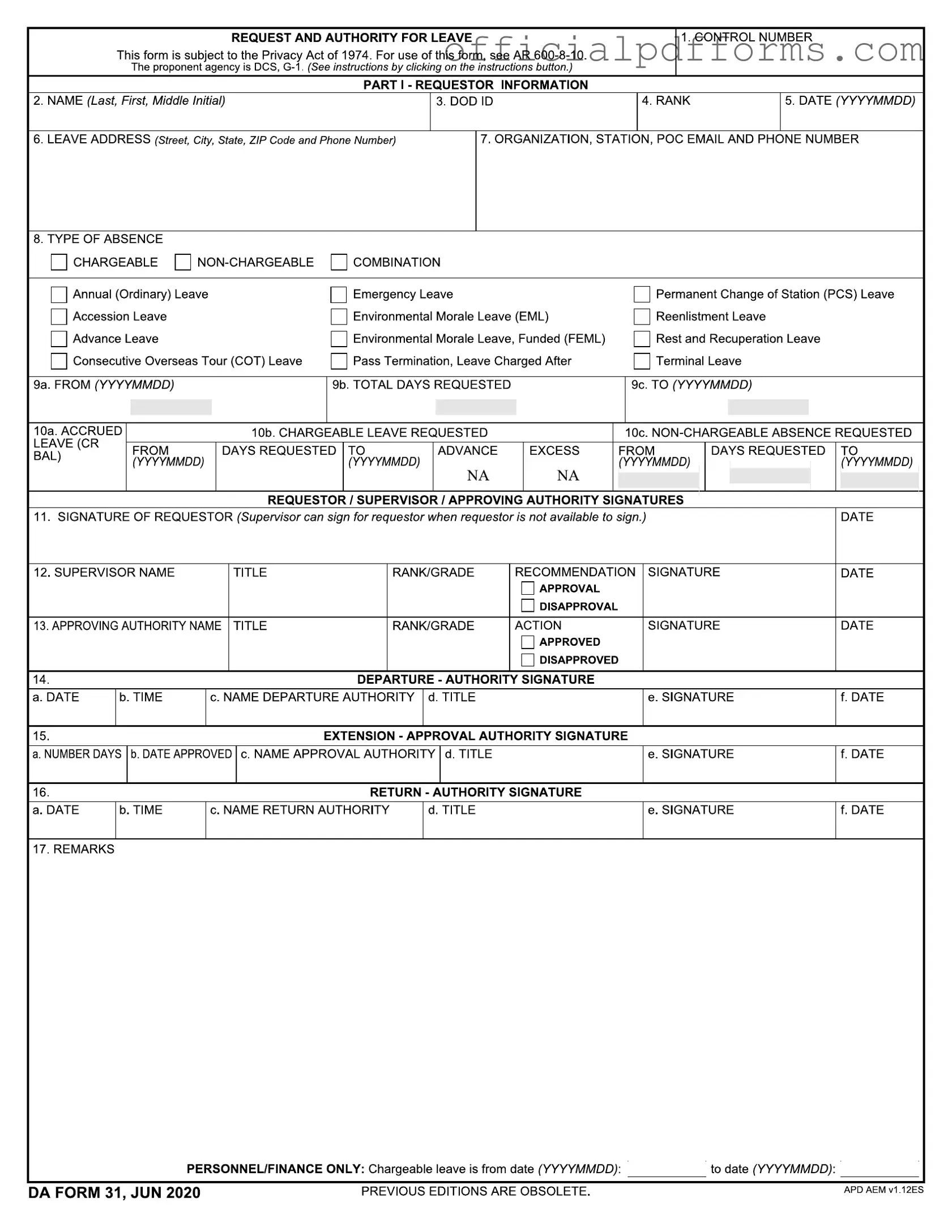 Fill in a Valid Da 31 Form