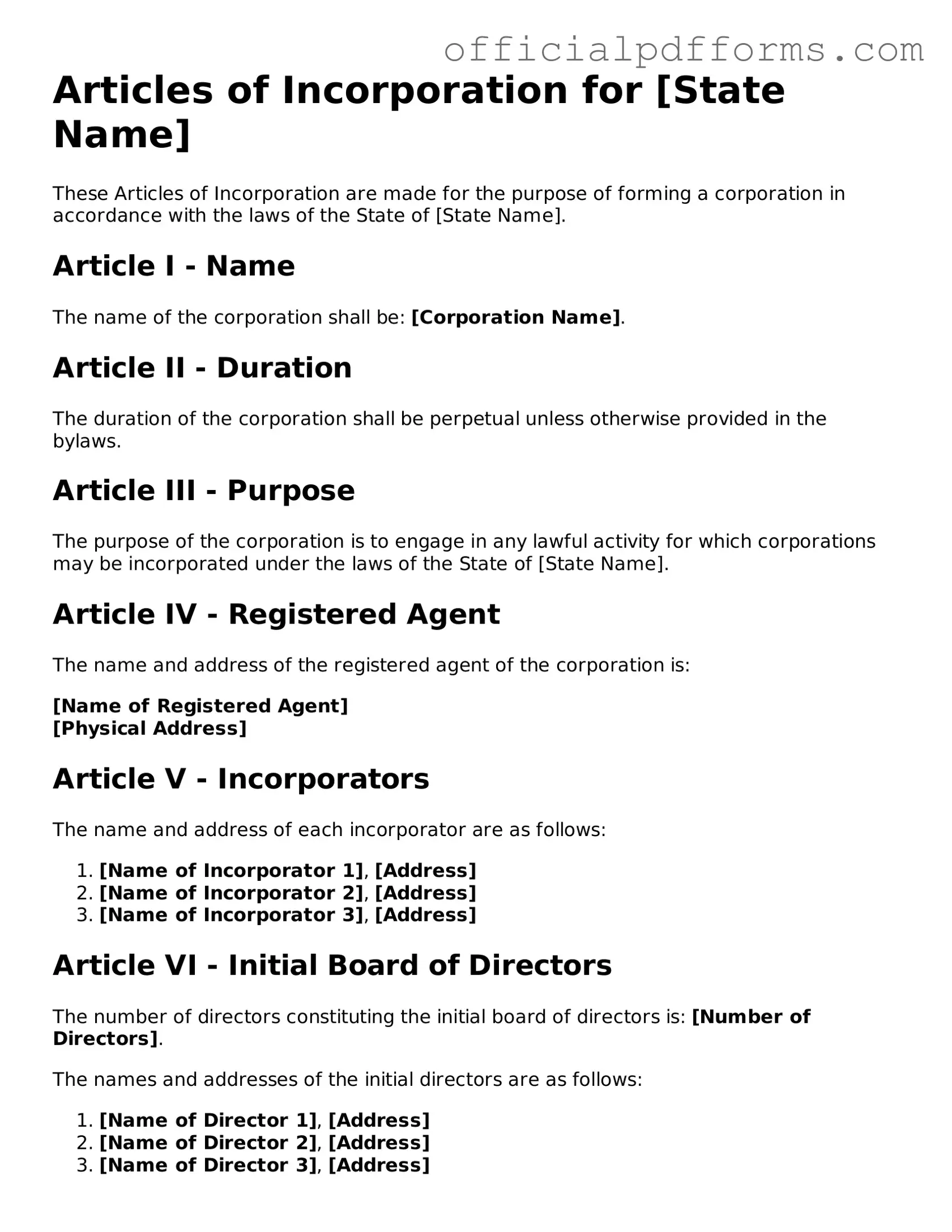 Valid Articles of Incorporation Document