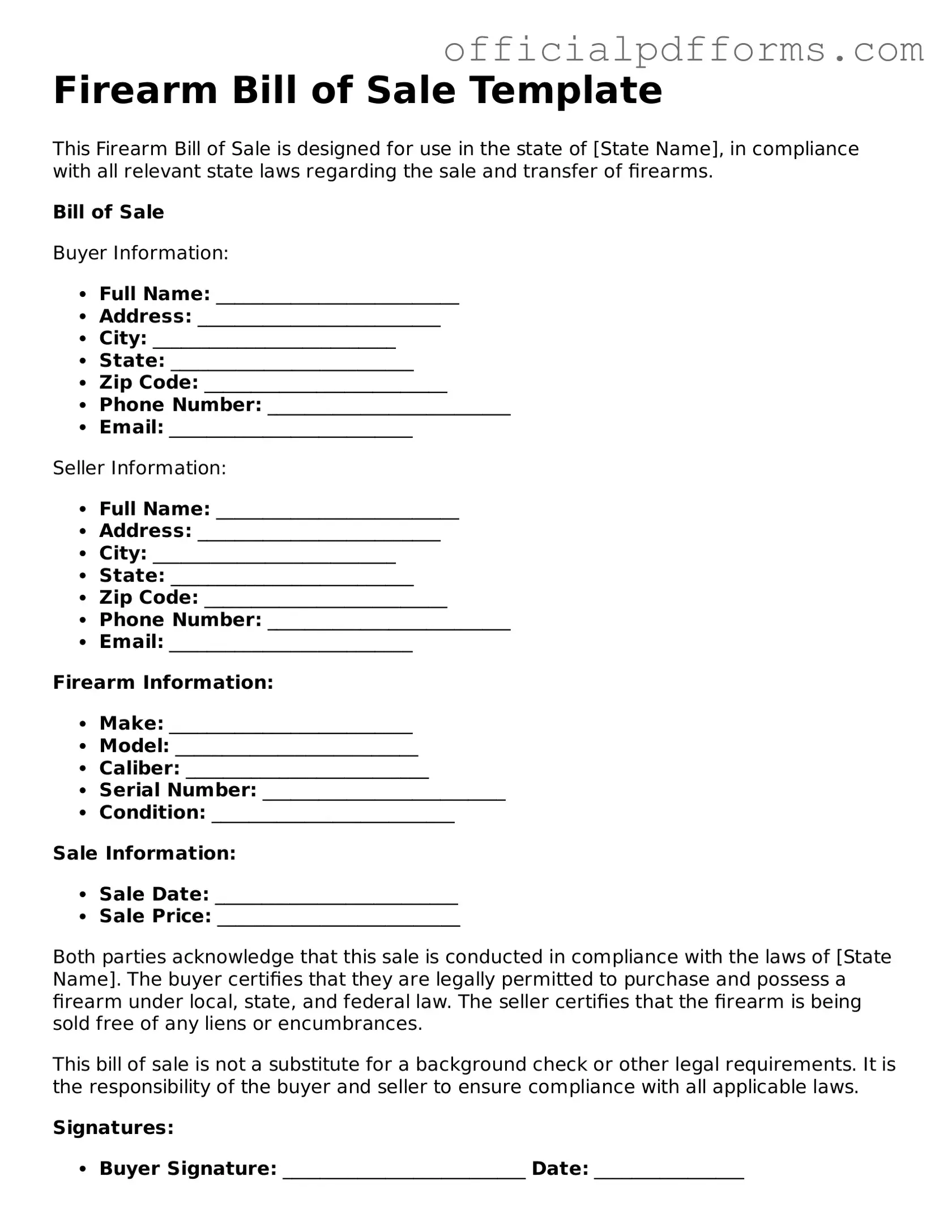 Valid Firearm Bill of Sale Document
