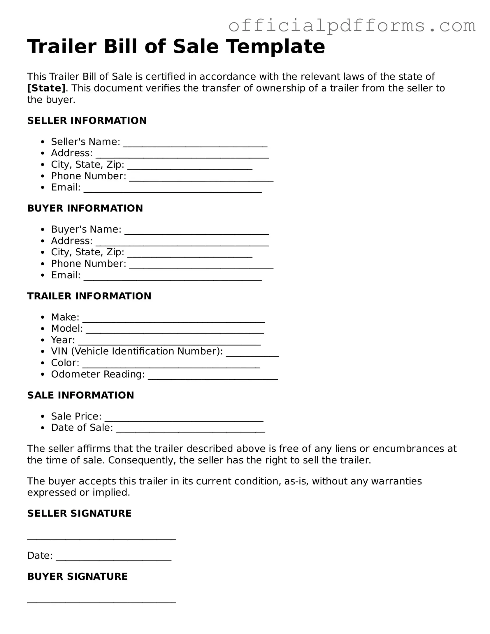 Valid Trailer Bill of Sale Document