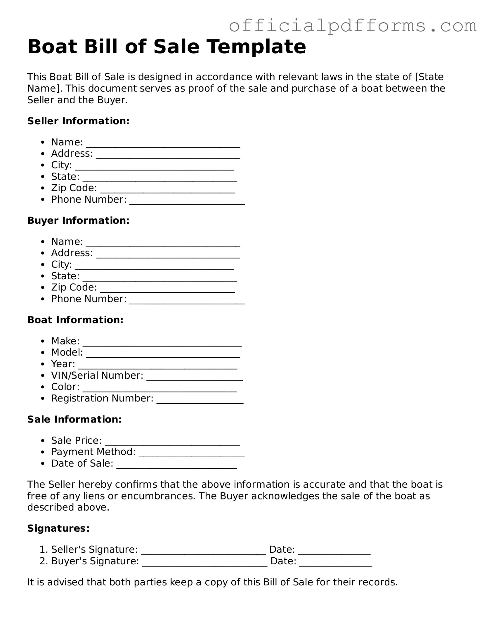Valid Boat Bill of Sale Document