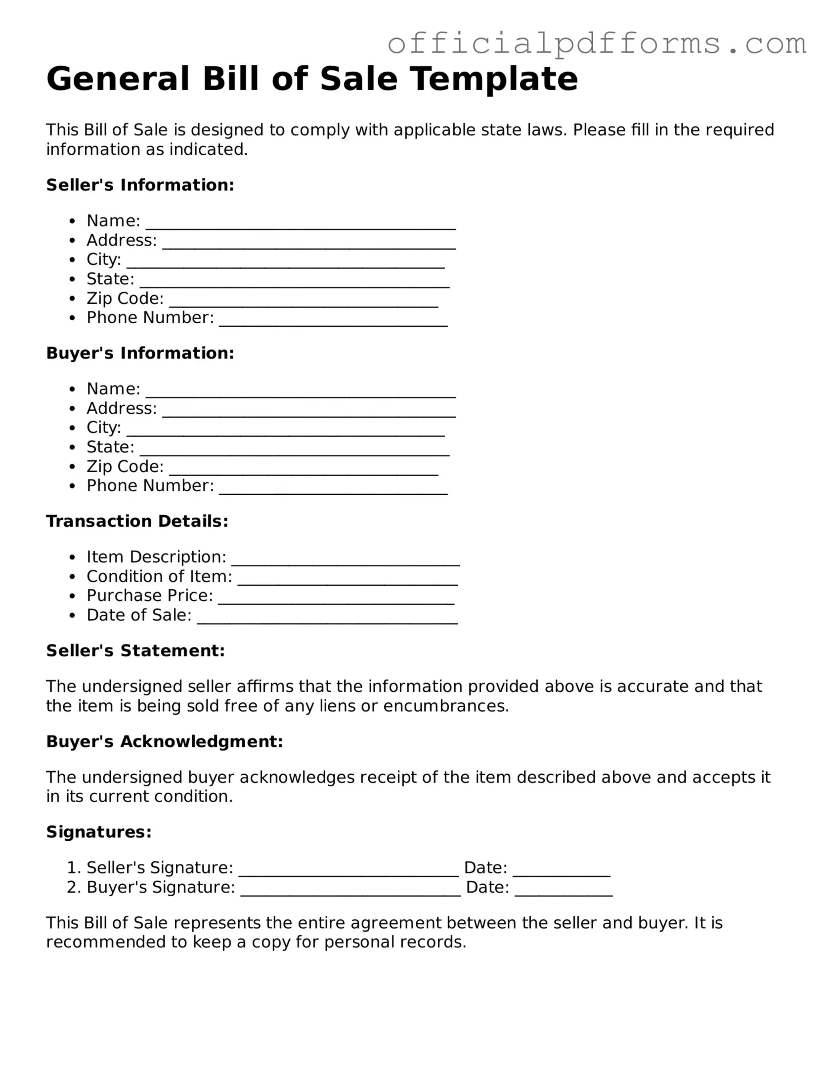 Valid Bill of Sale Document