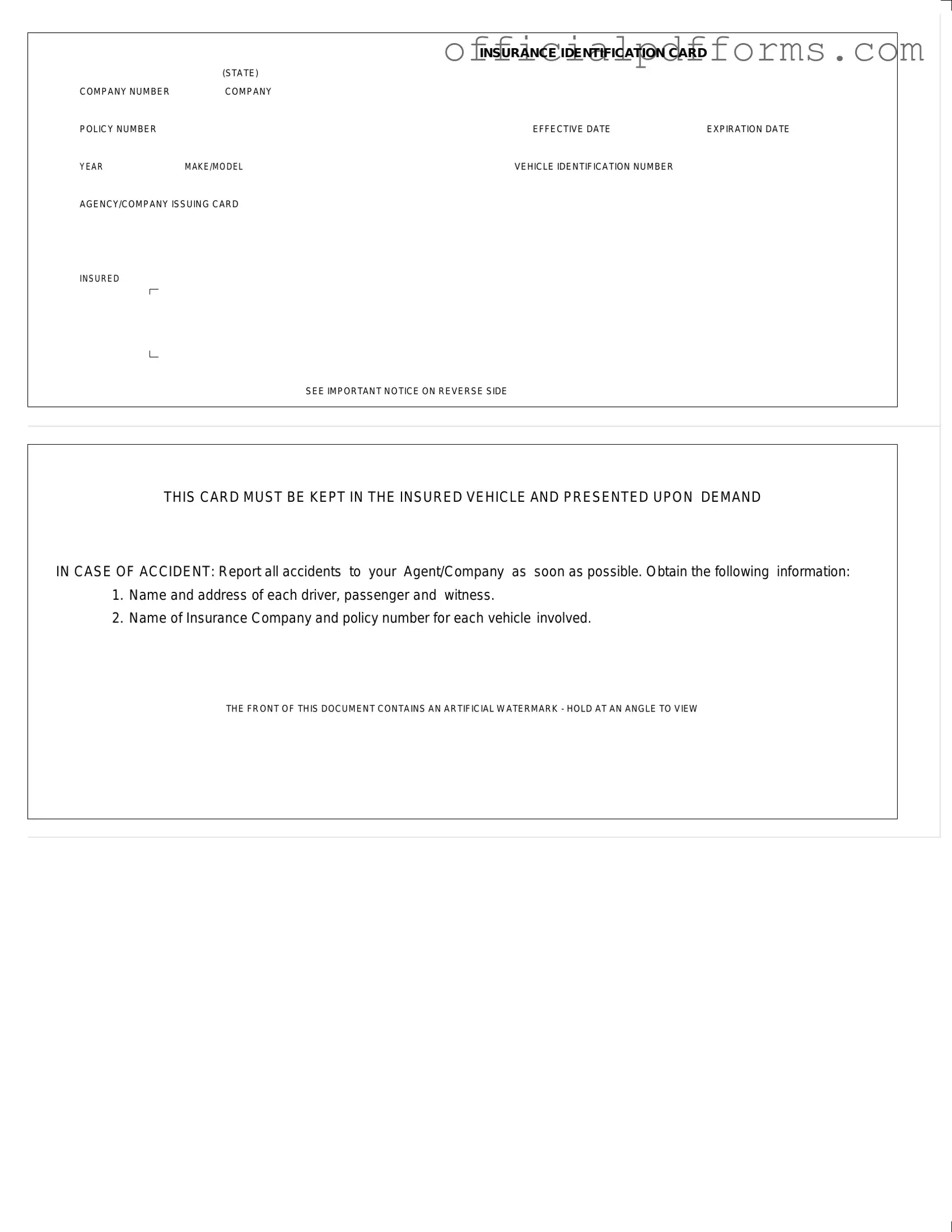 Fill in a Valid Auto Insurance Card Form