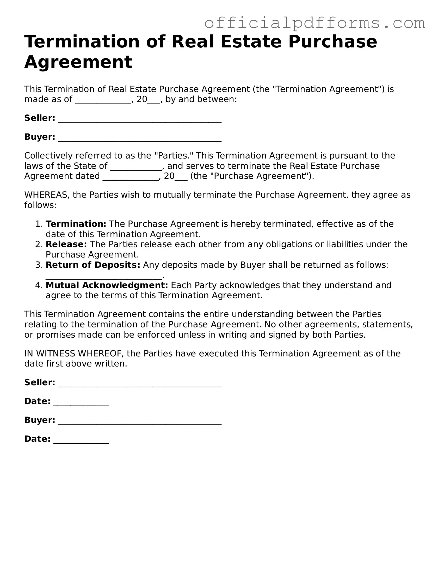 Valid Termination of Real Estate Purchase Agreement Document