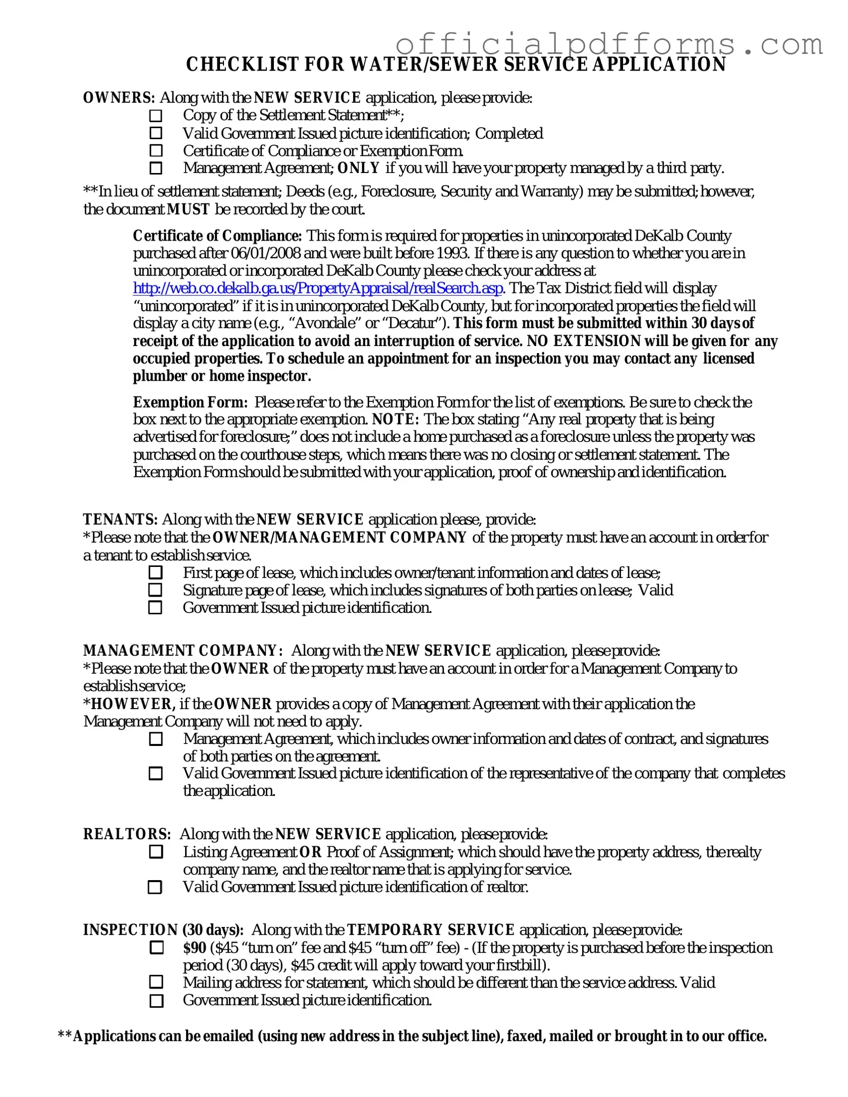 Fill in a Valid Dekalb County Water Application Form