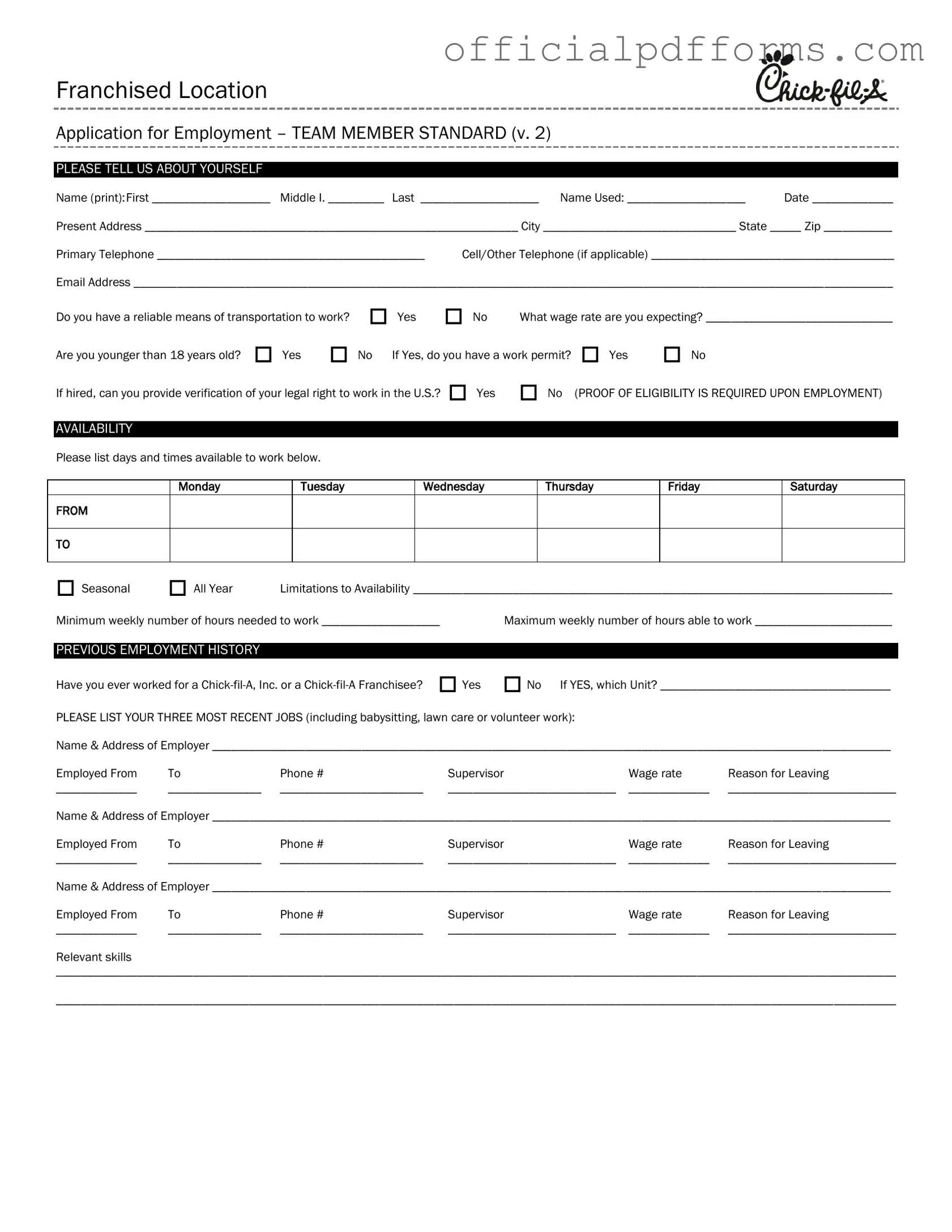 Fill in a Valid Chick Fil A Job Application Form