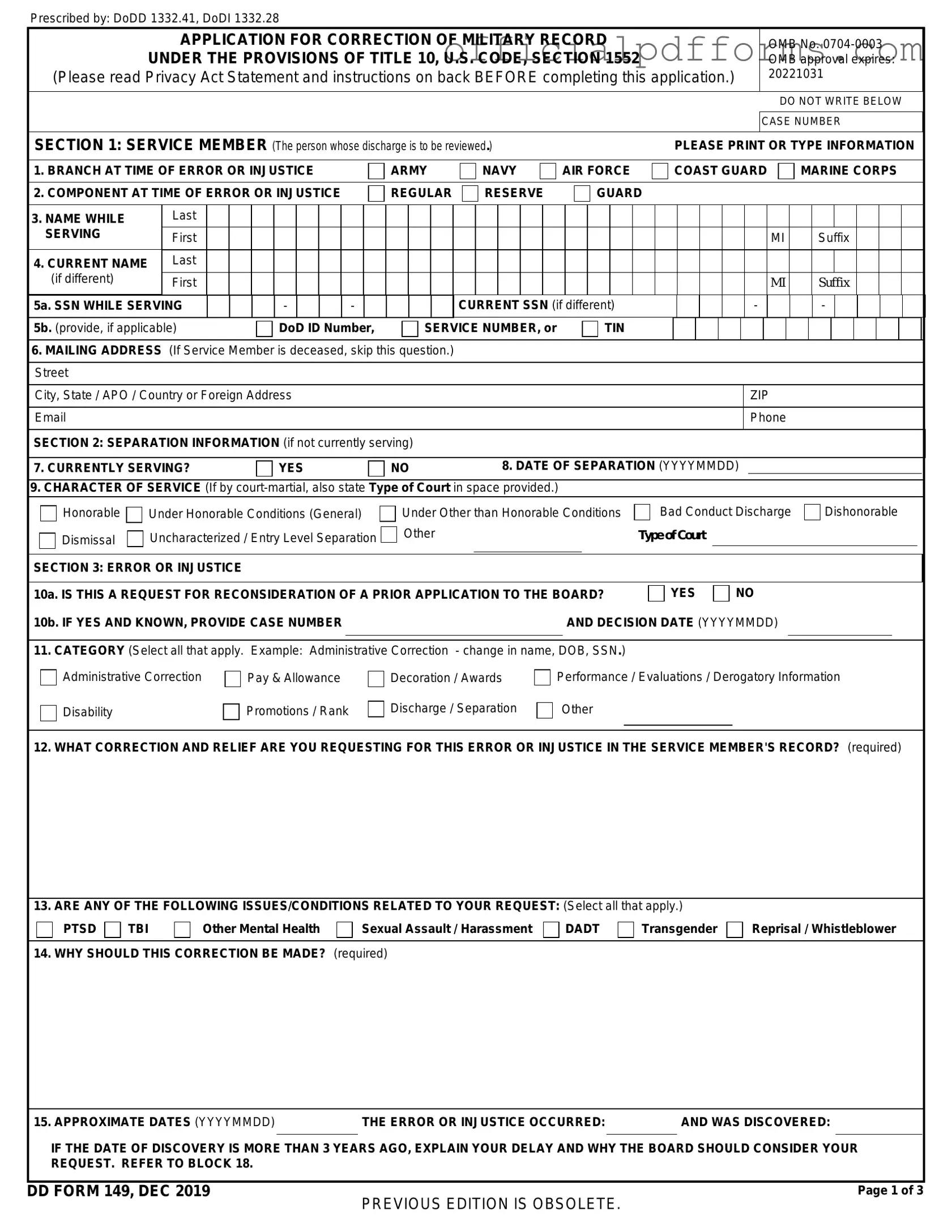 Fill in a Valid DD 149 Form
