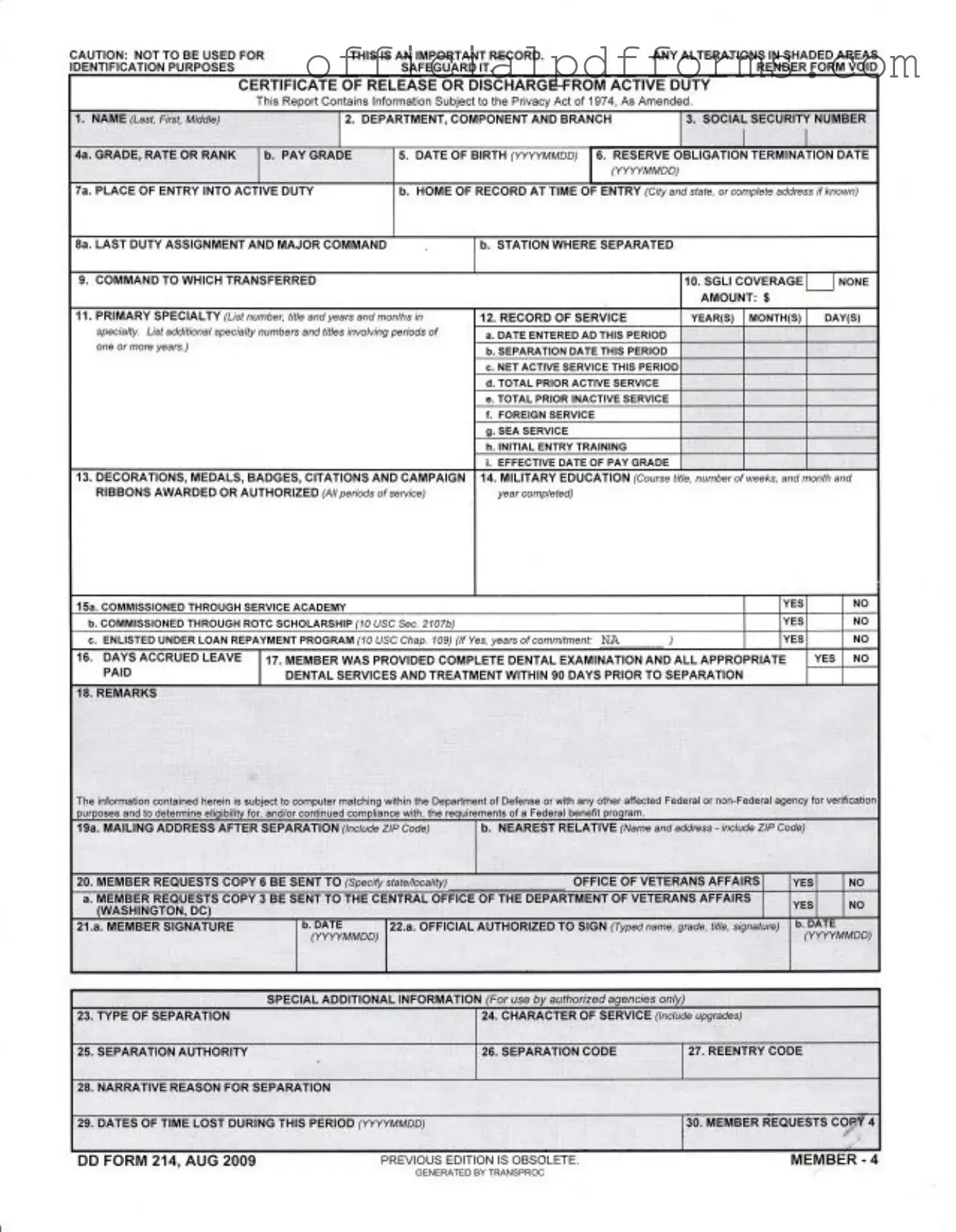 Fill in a Valid Dd 214 Form