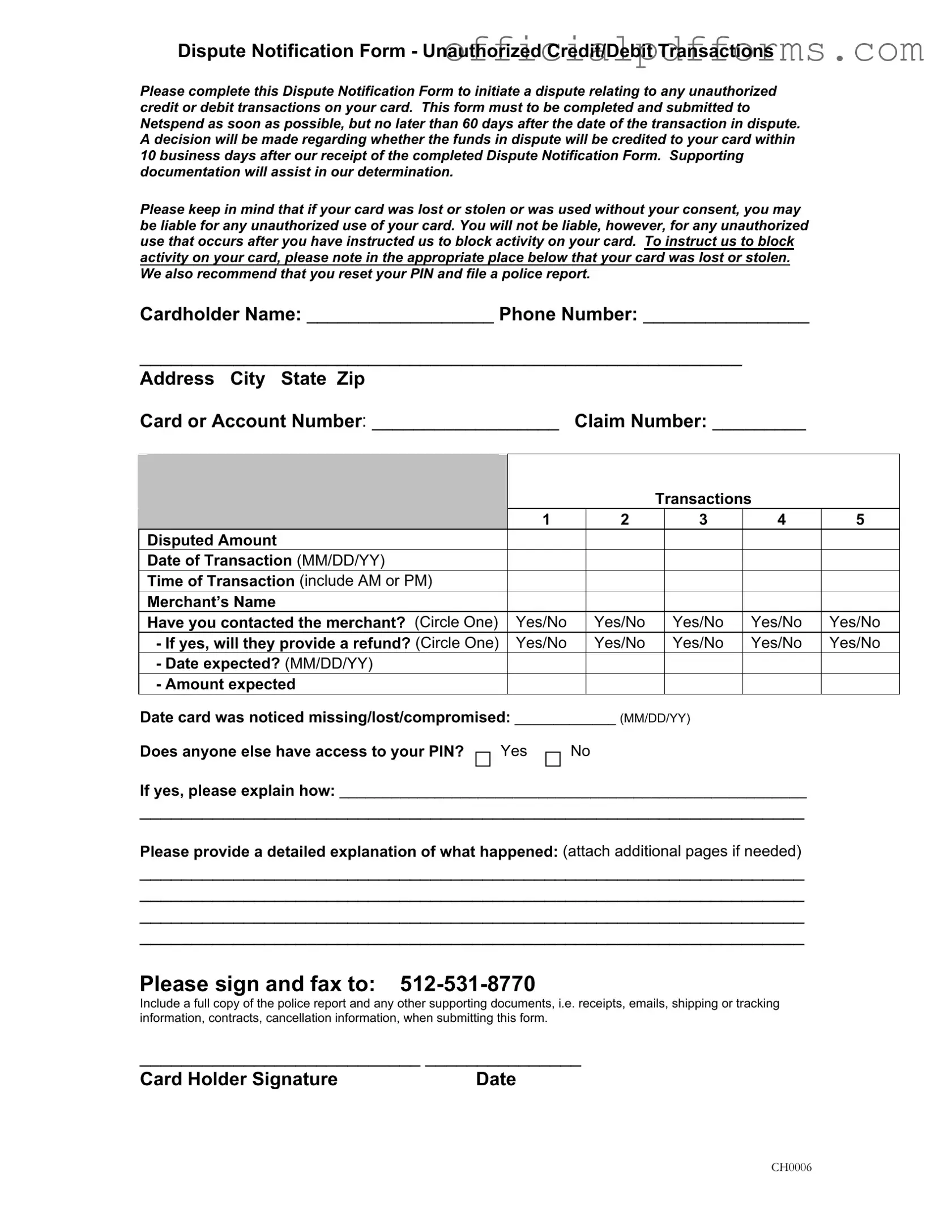 Fill in a Valid Netspend Dispute Form