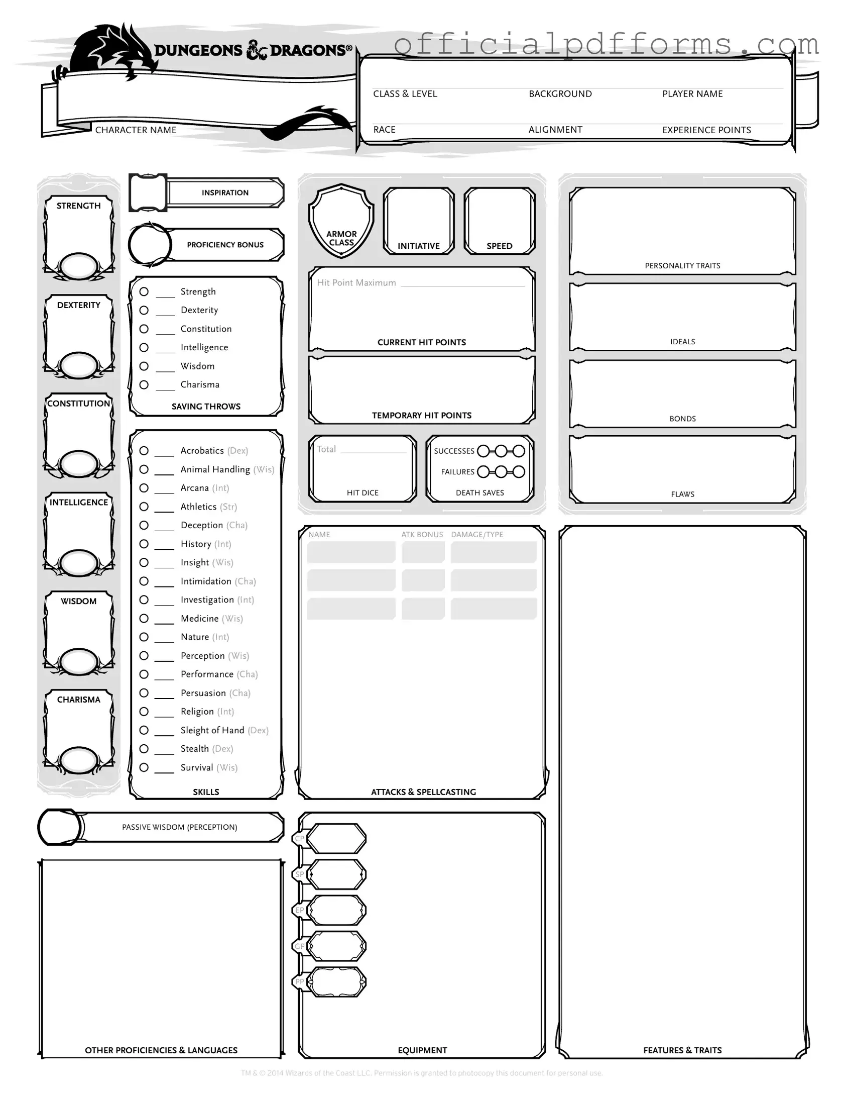 Fill in a Valid Dnd Character Sheet Form