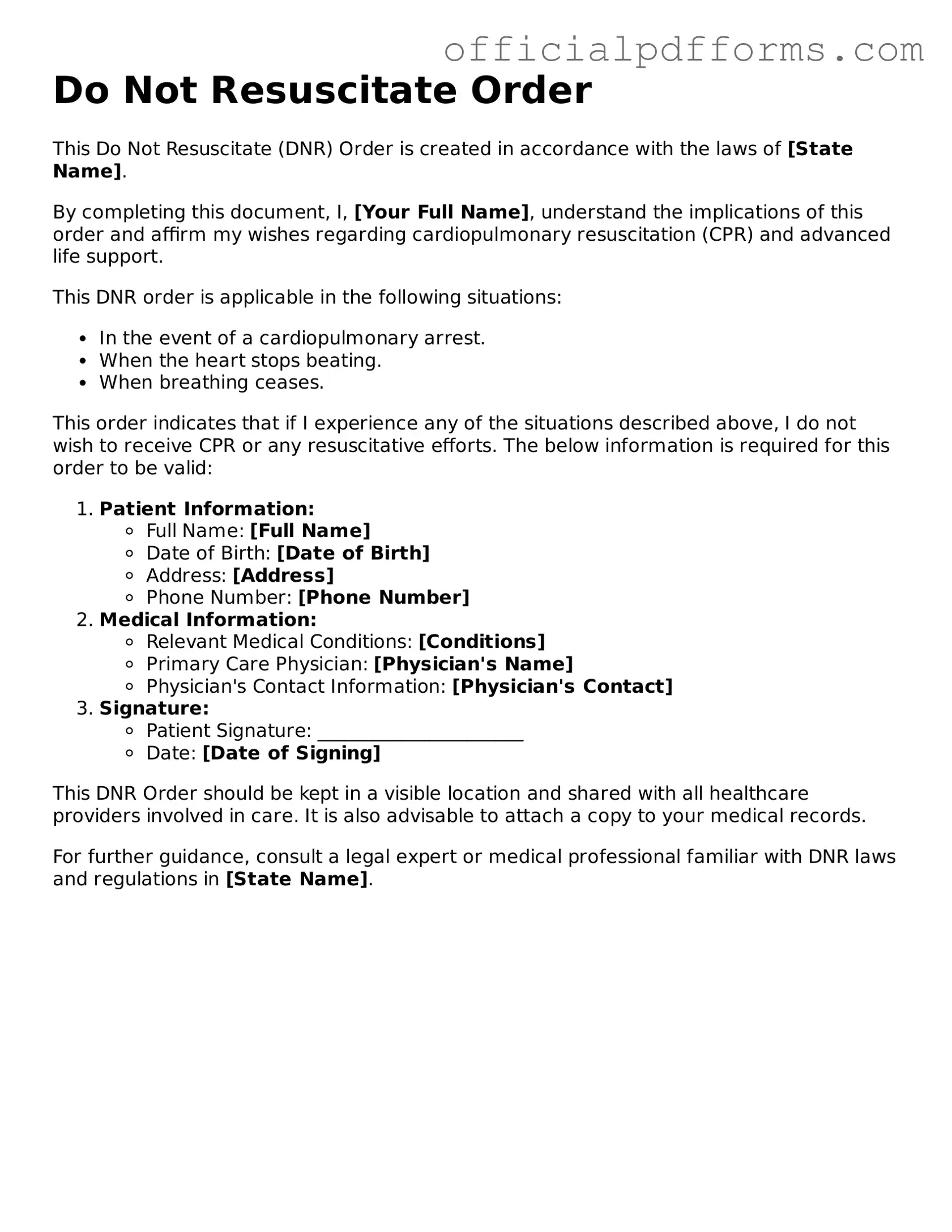 Valid Do Not Resuscitate Order Document