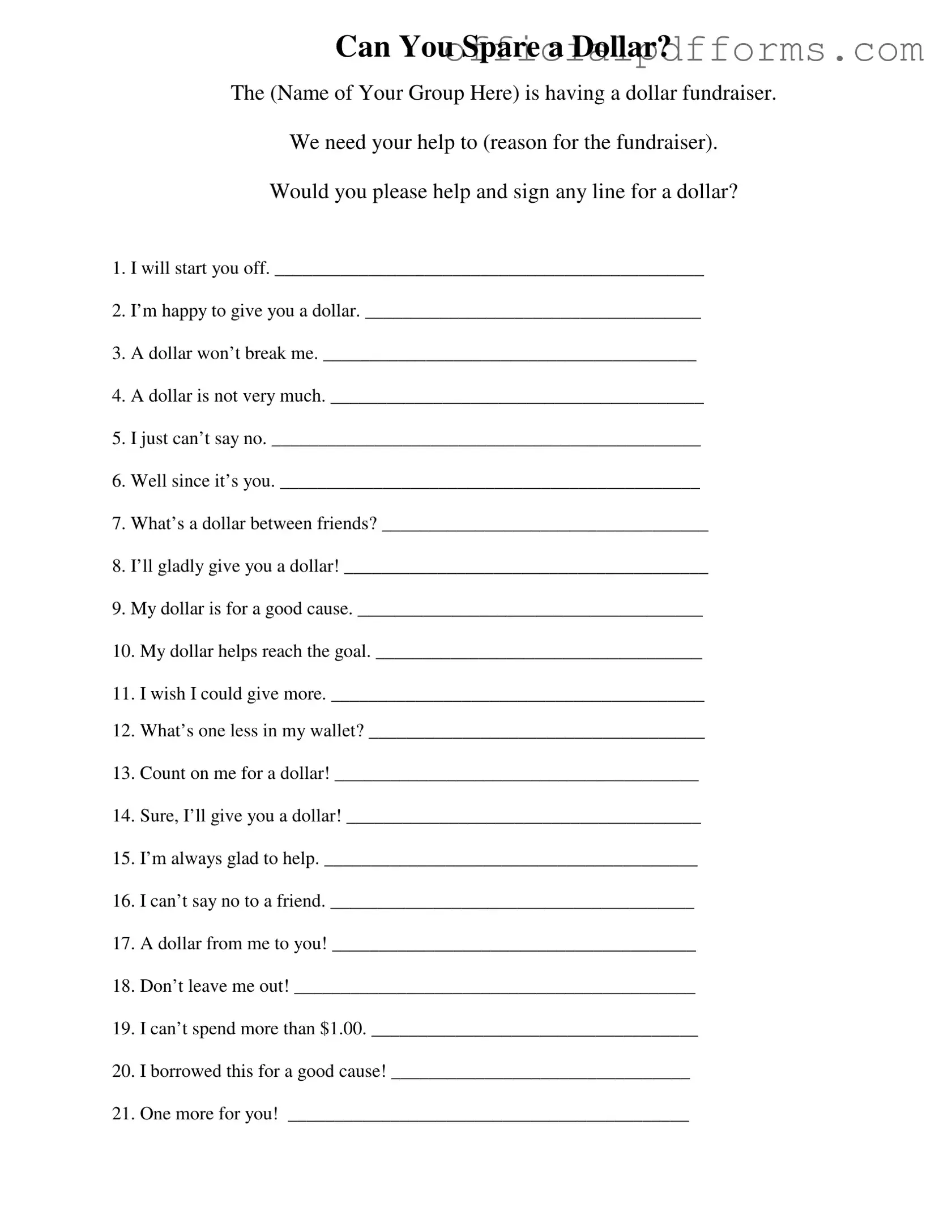 Fill in a Valid Donated A Dollar Form