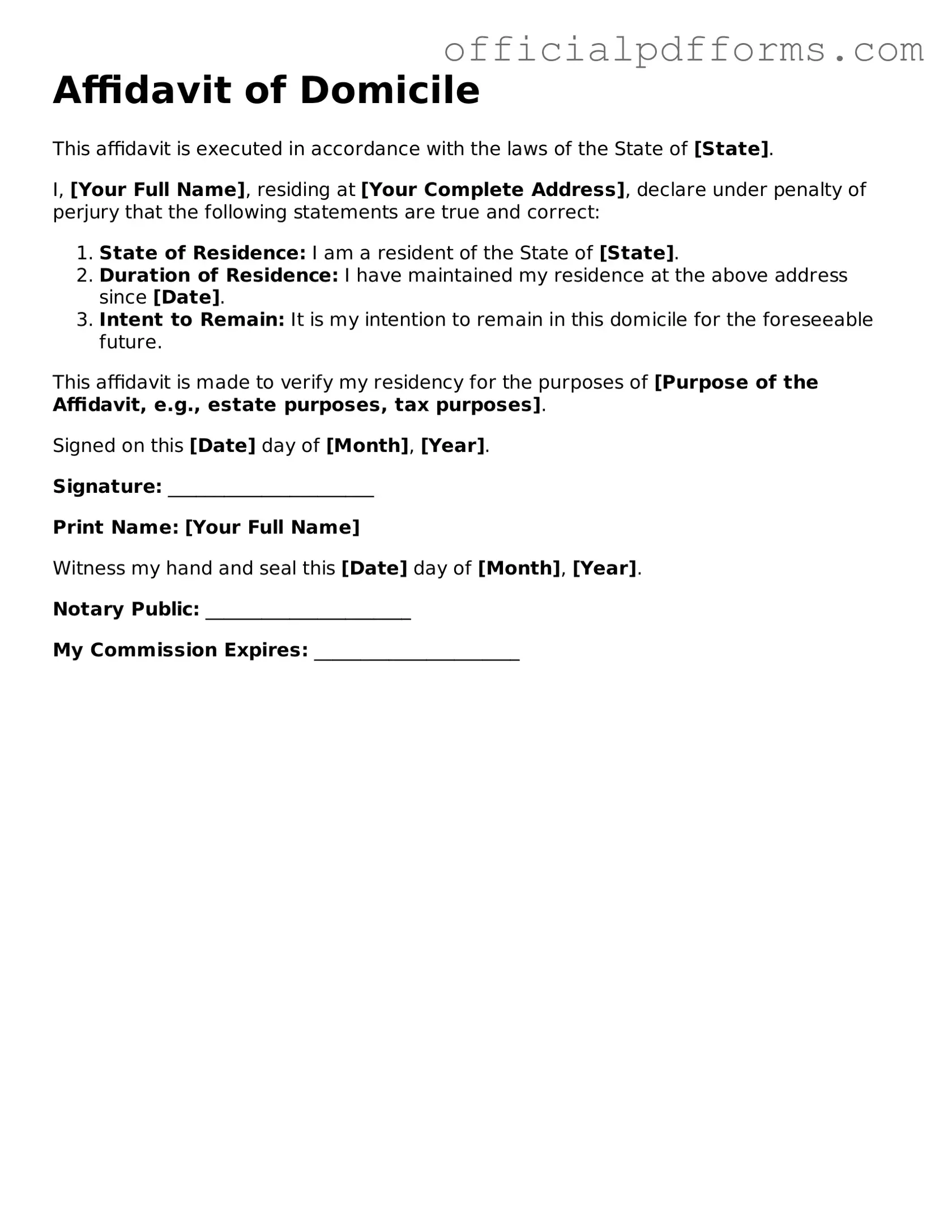 Valid Affidavit of Domicile Document