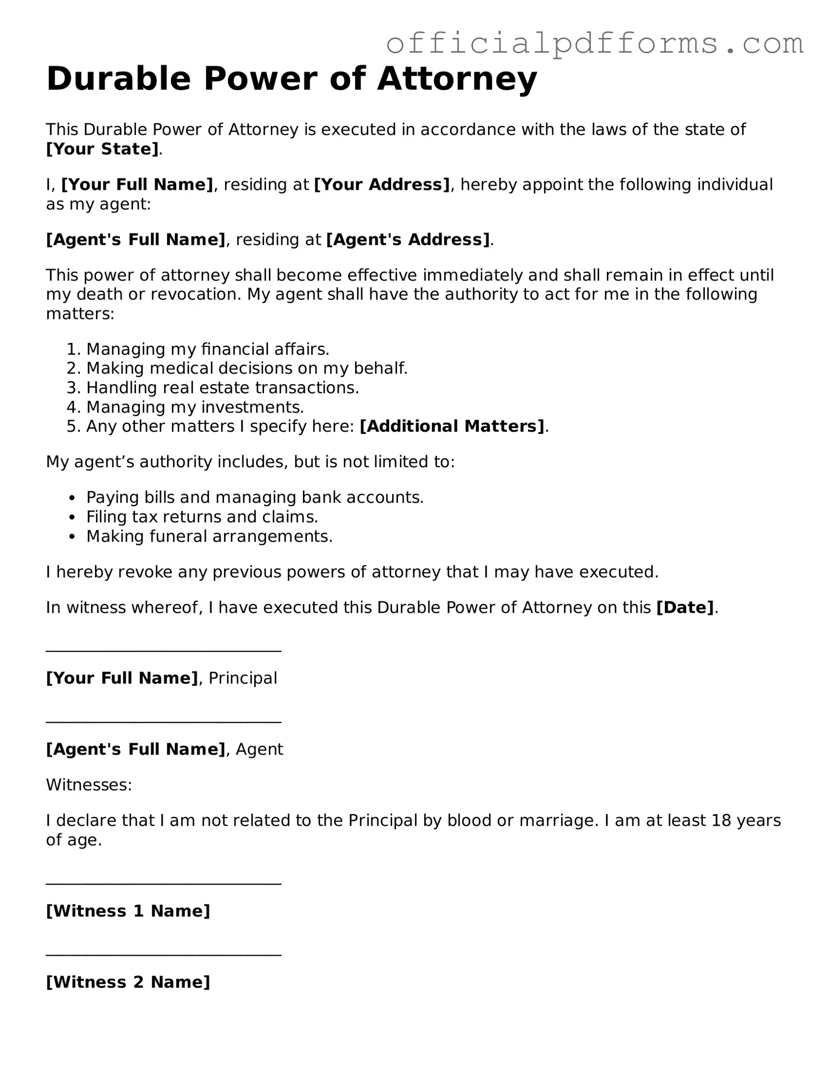 Valid Durable Power of Attorney Document