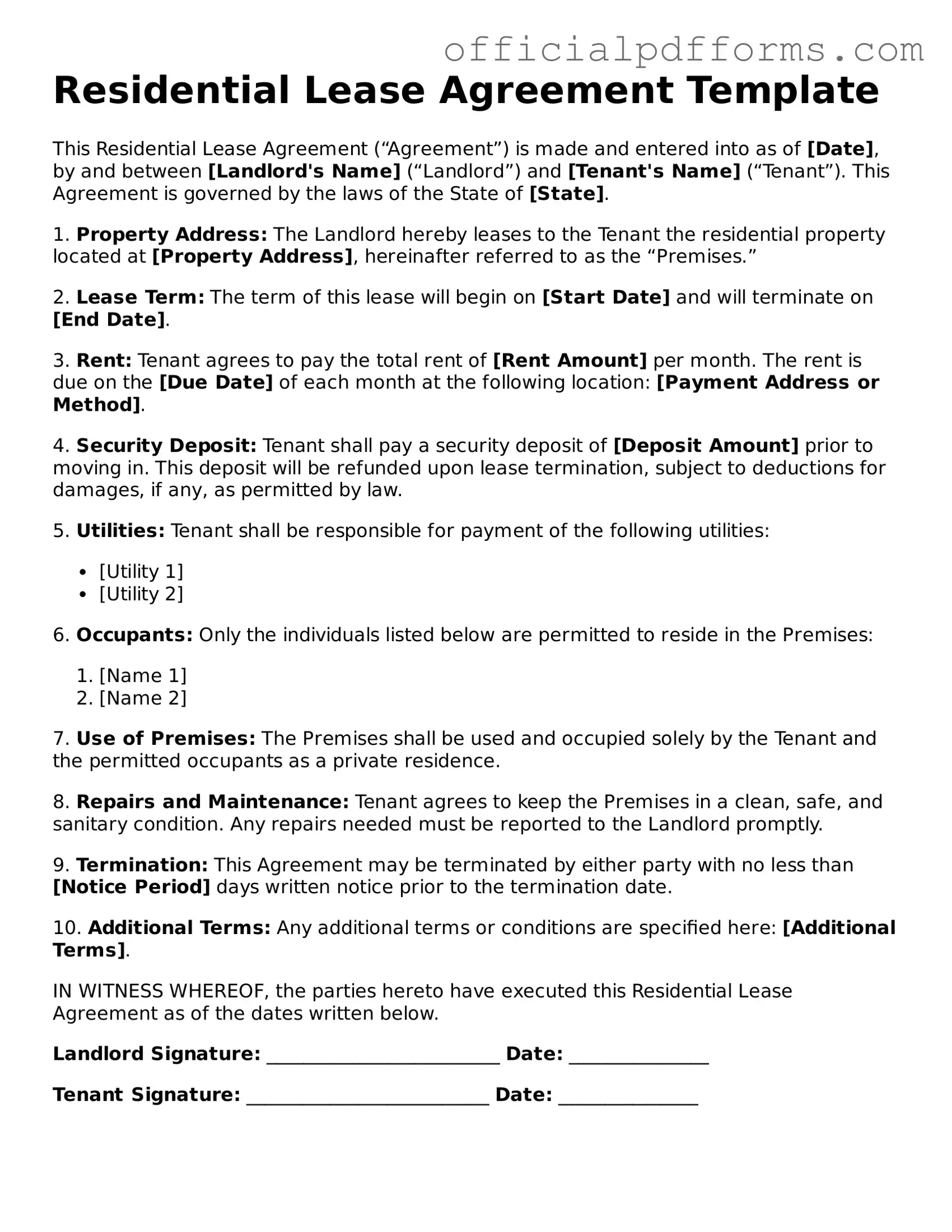 Valid Residential Lease Agreement Document