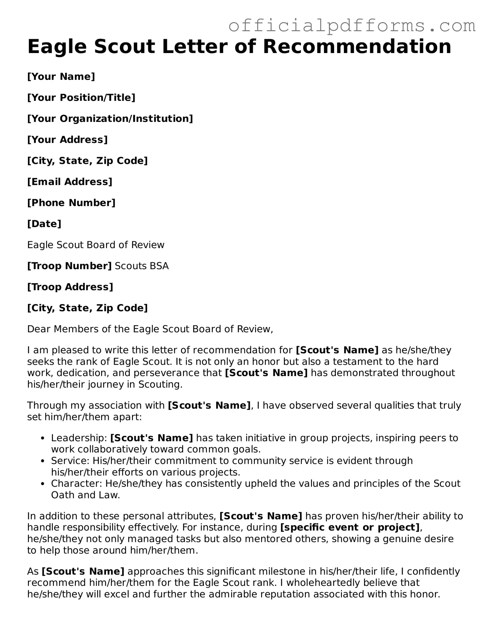 Valid Eagle Scout Letter of Recommendation Document