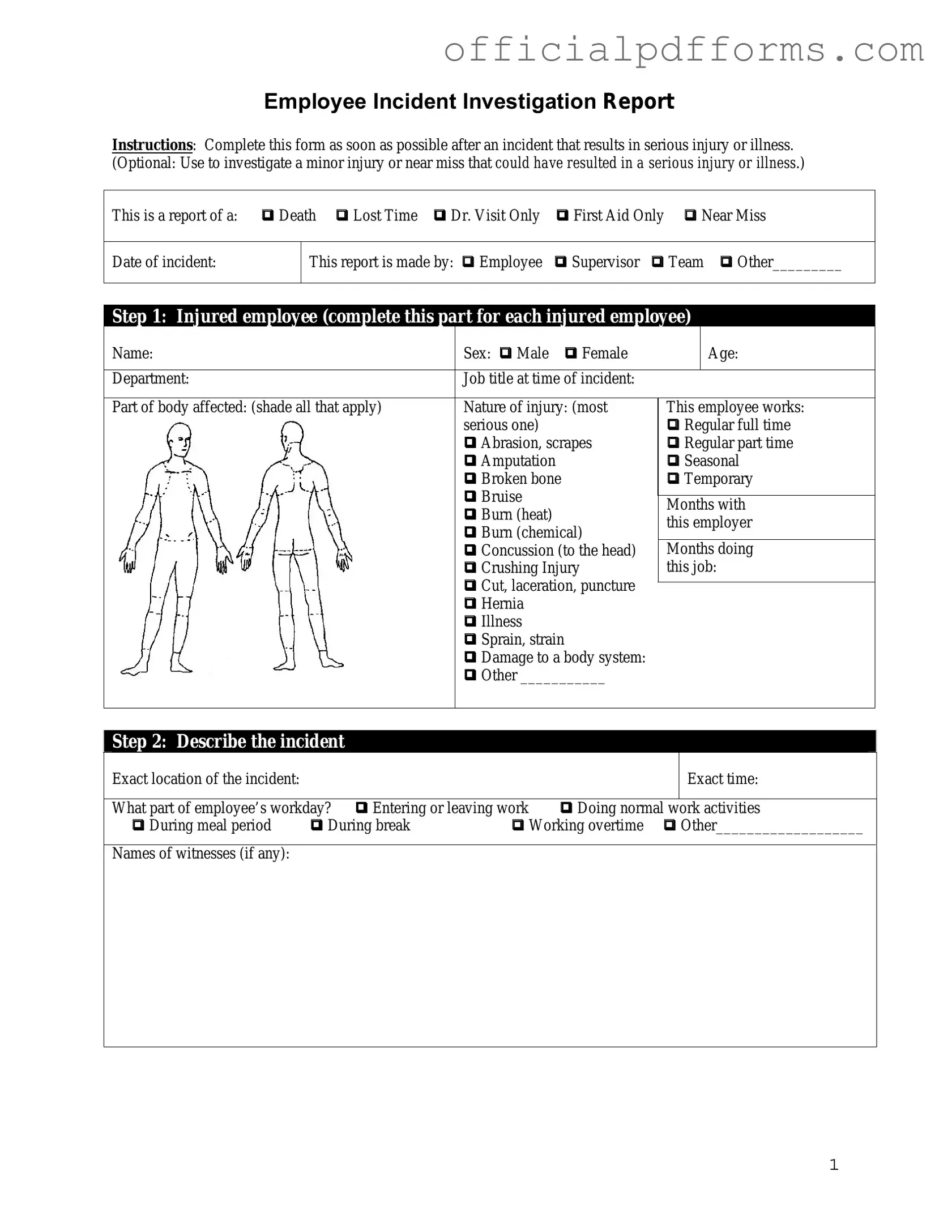 Fill in a Valid Employee Accident Report Form