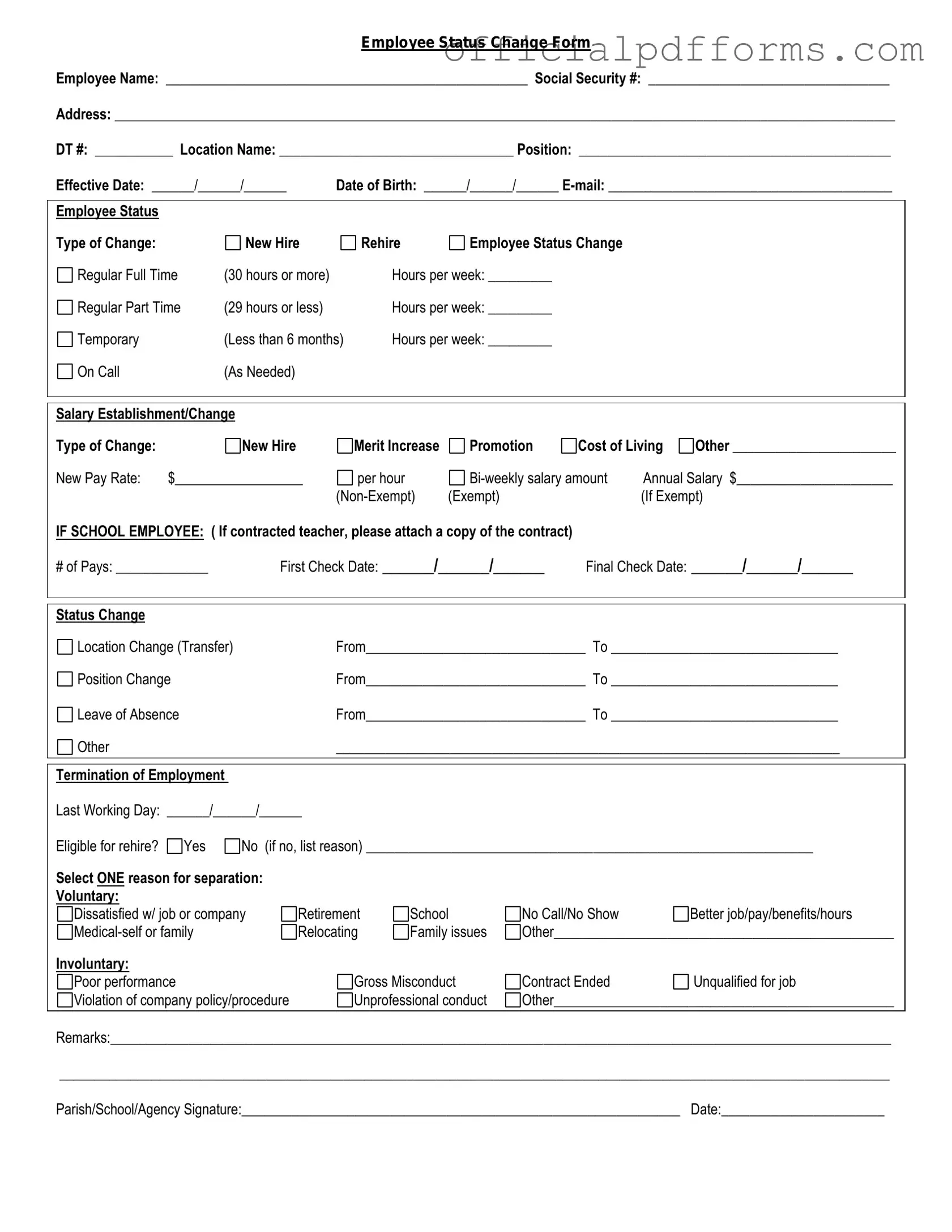 Fill in a Valid Employee Status Change Form