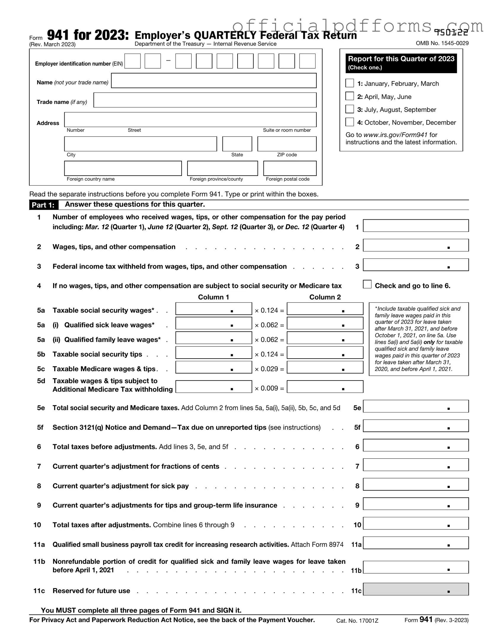 Fill in a Valid IRS 941 Form