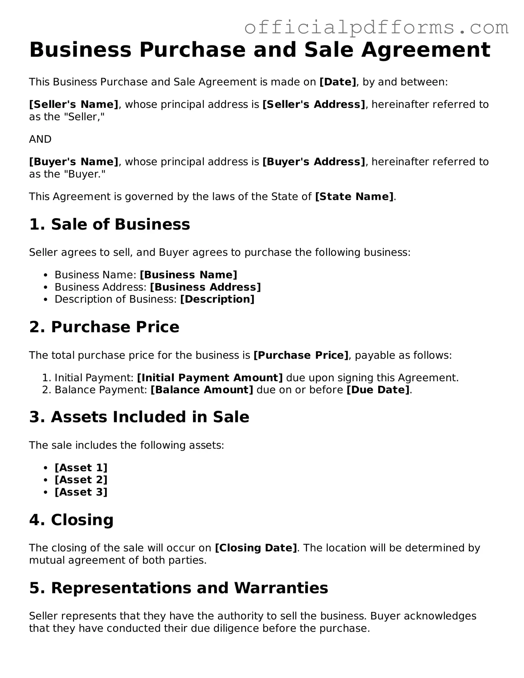 Valid Business Purchase and Sale Agreement Document