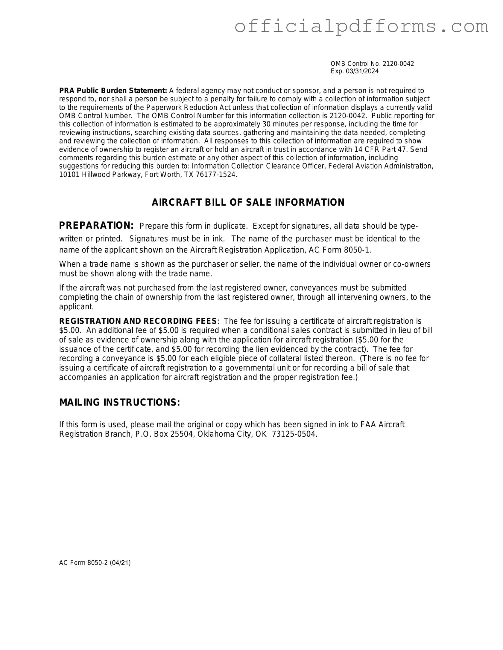 Fill in a Valid Aircraft Bill of Sale AC 8050-2 Form