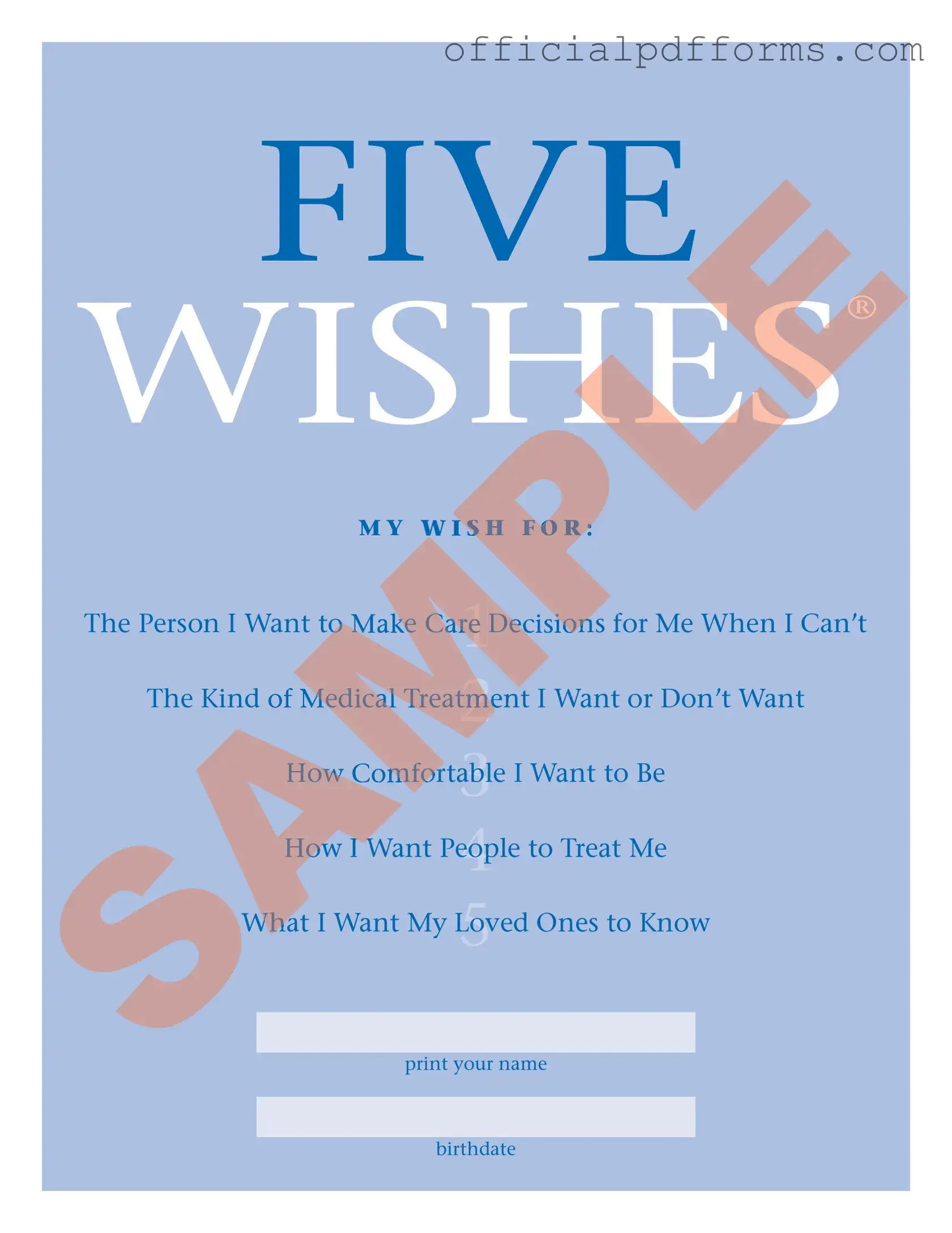 Fill in a Valid 5 Wishes Document Form