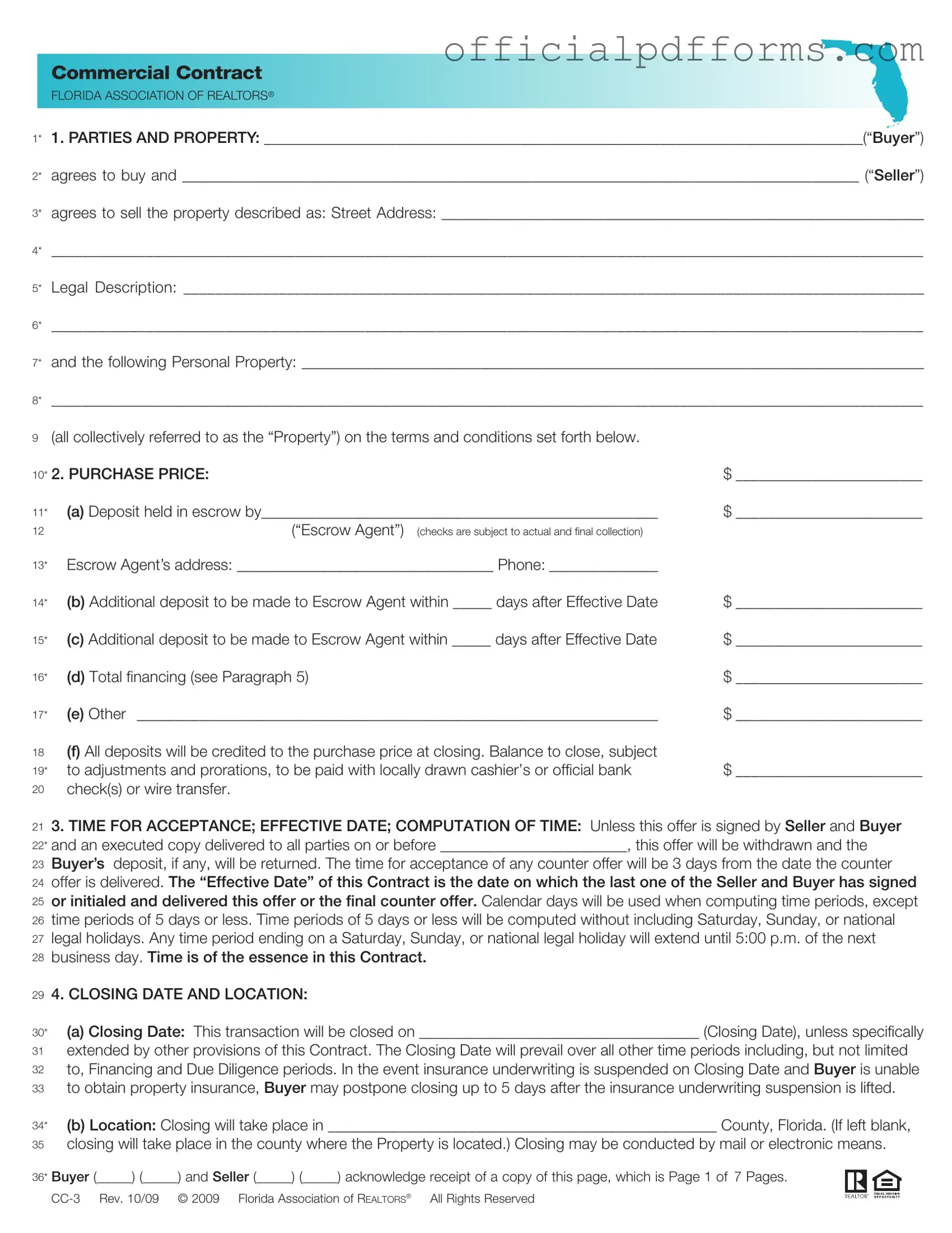 Fill in a Valid Florida Commercial Contract Form