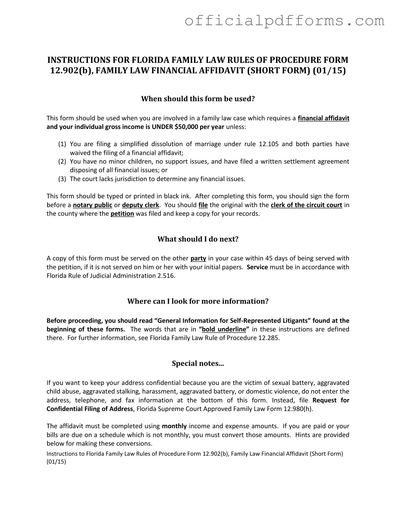 Fill in a Valid Florida Financial Affidavit Short 12.902(b) Form