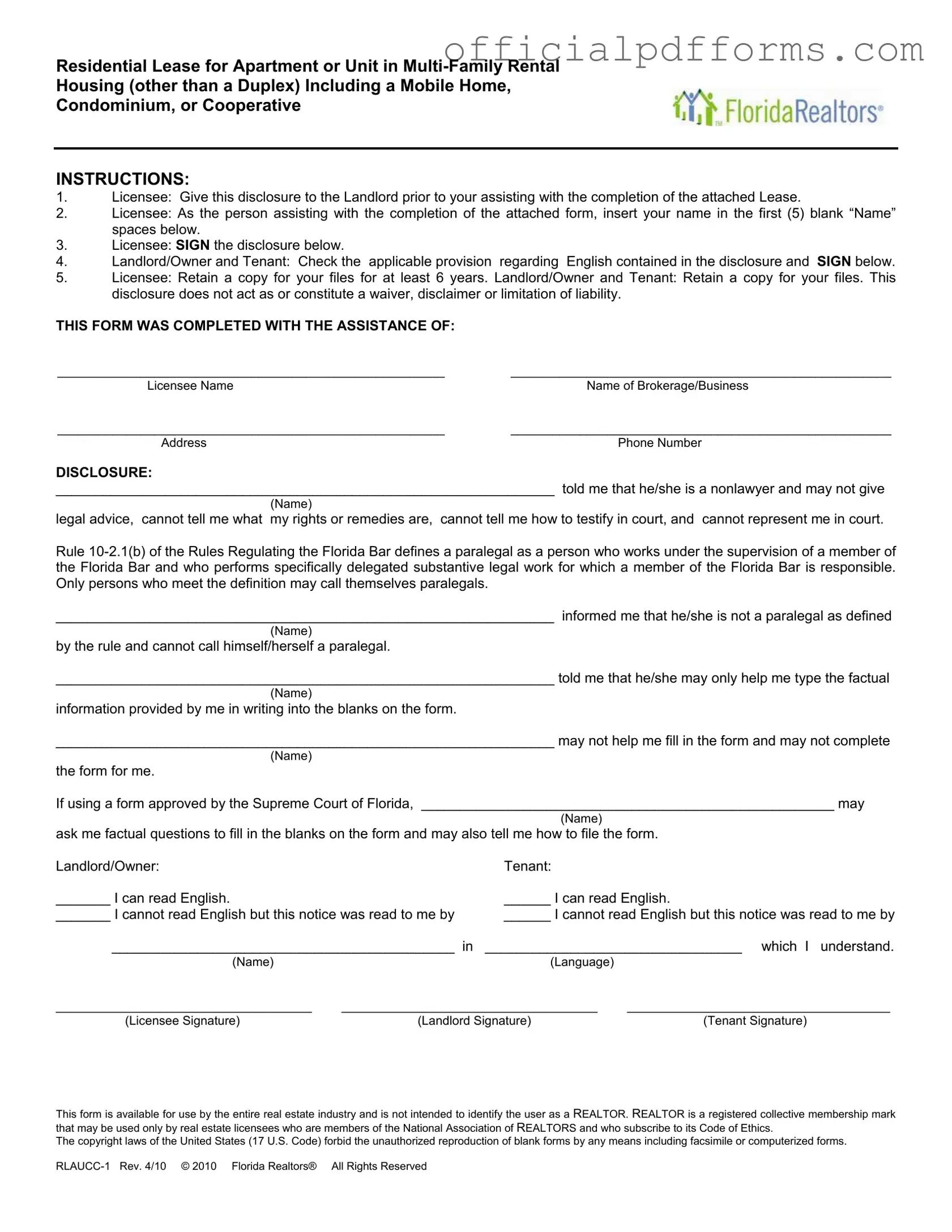 Fill in a Valid Florida Realtors Residential Lease Form