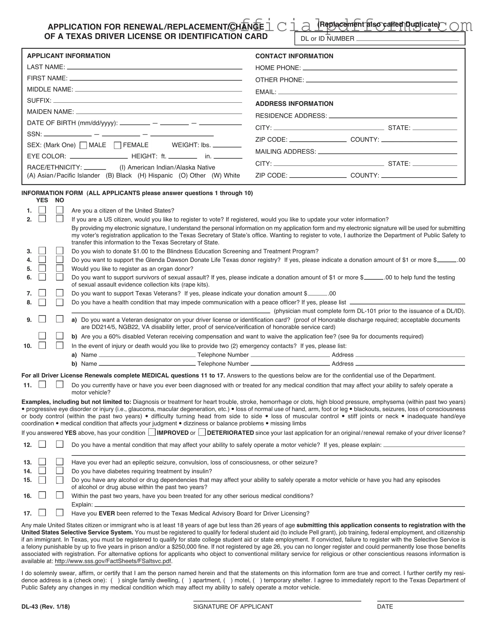 Fill in a Valid DL-43 Form