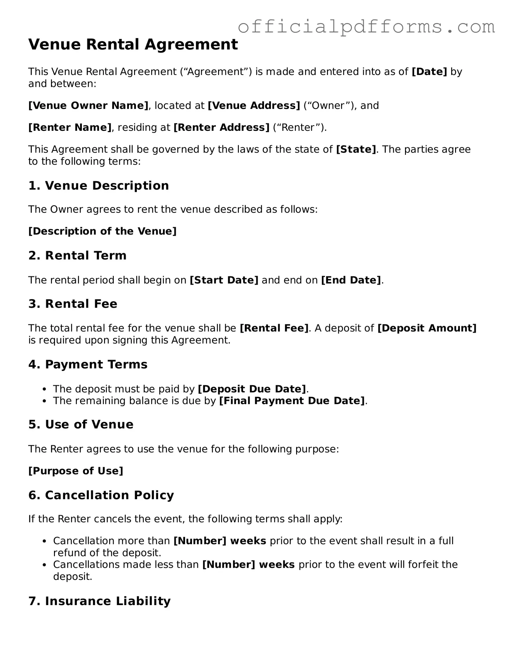 Valid Venue Rental Agreement Document