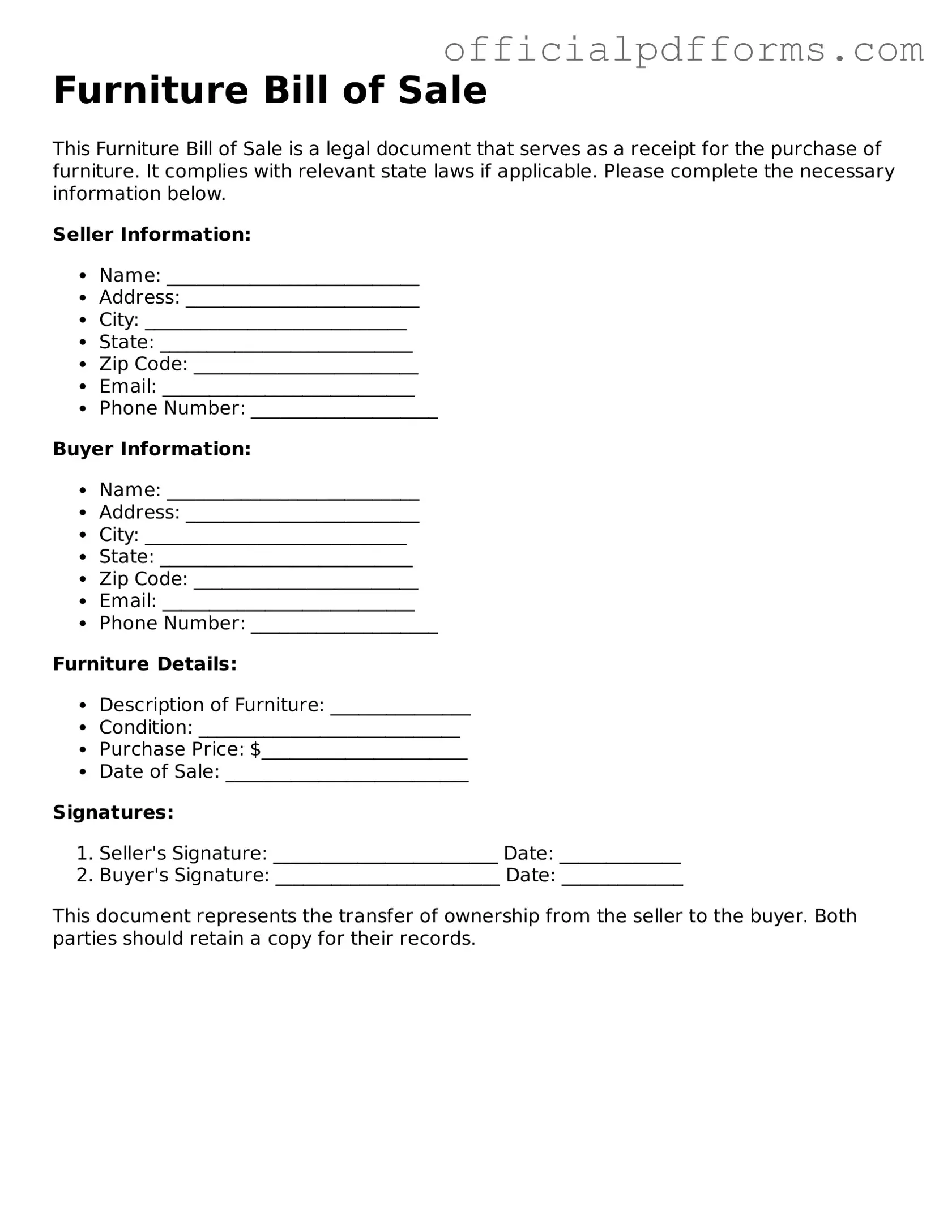 Valid Furniture Bill of Sale Document