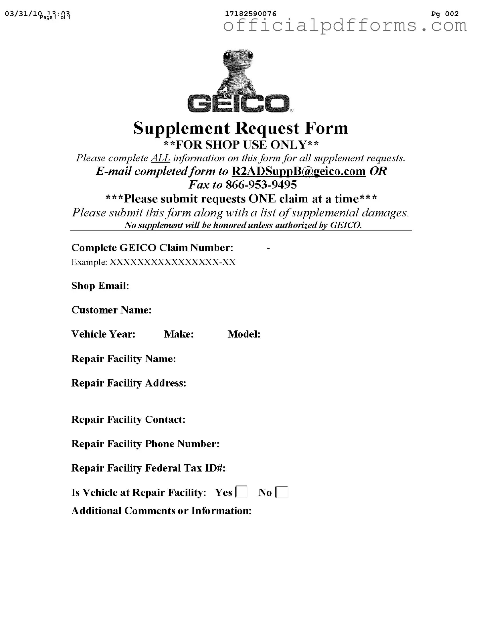Fill in a Valid Geico Supplement Request Form