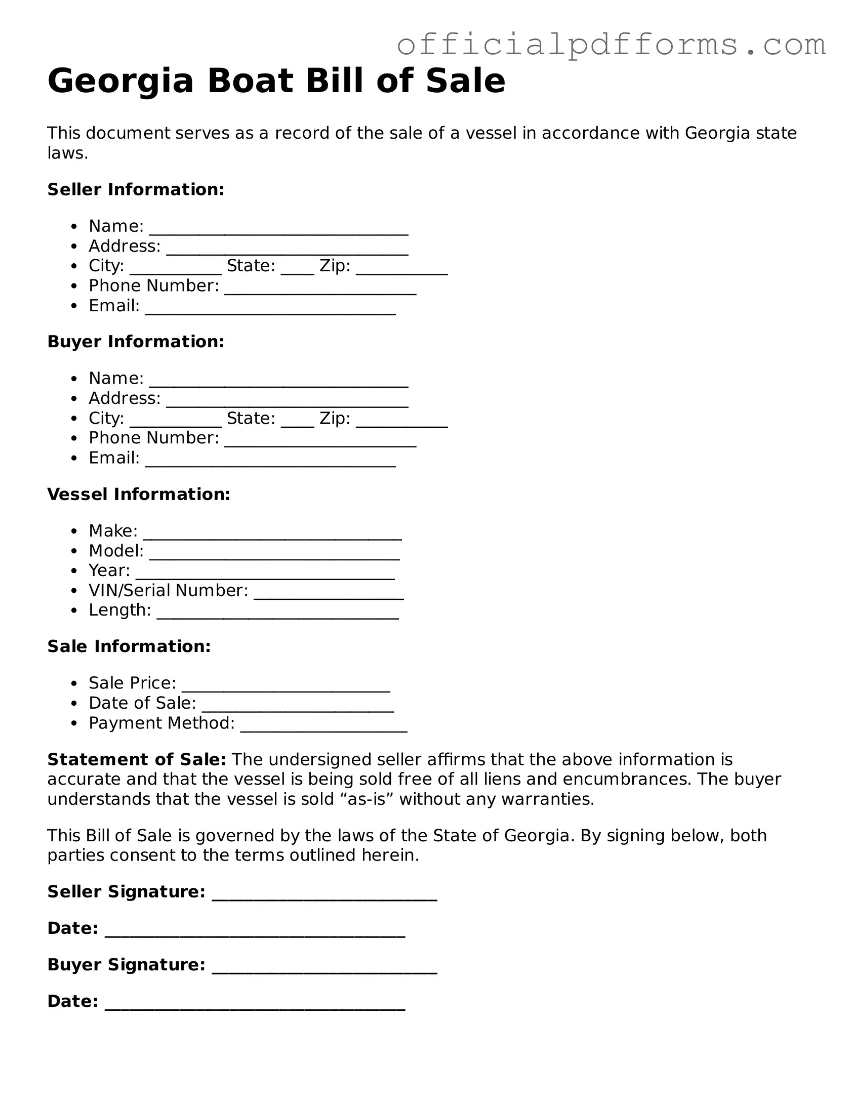 Printable Georgia Boat Bill of Sale Template