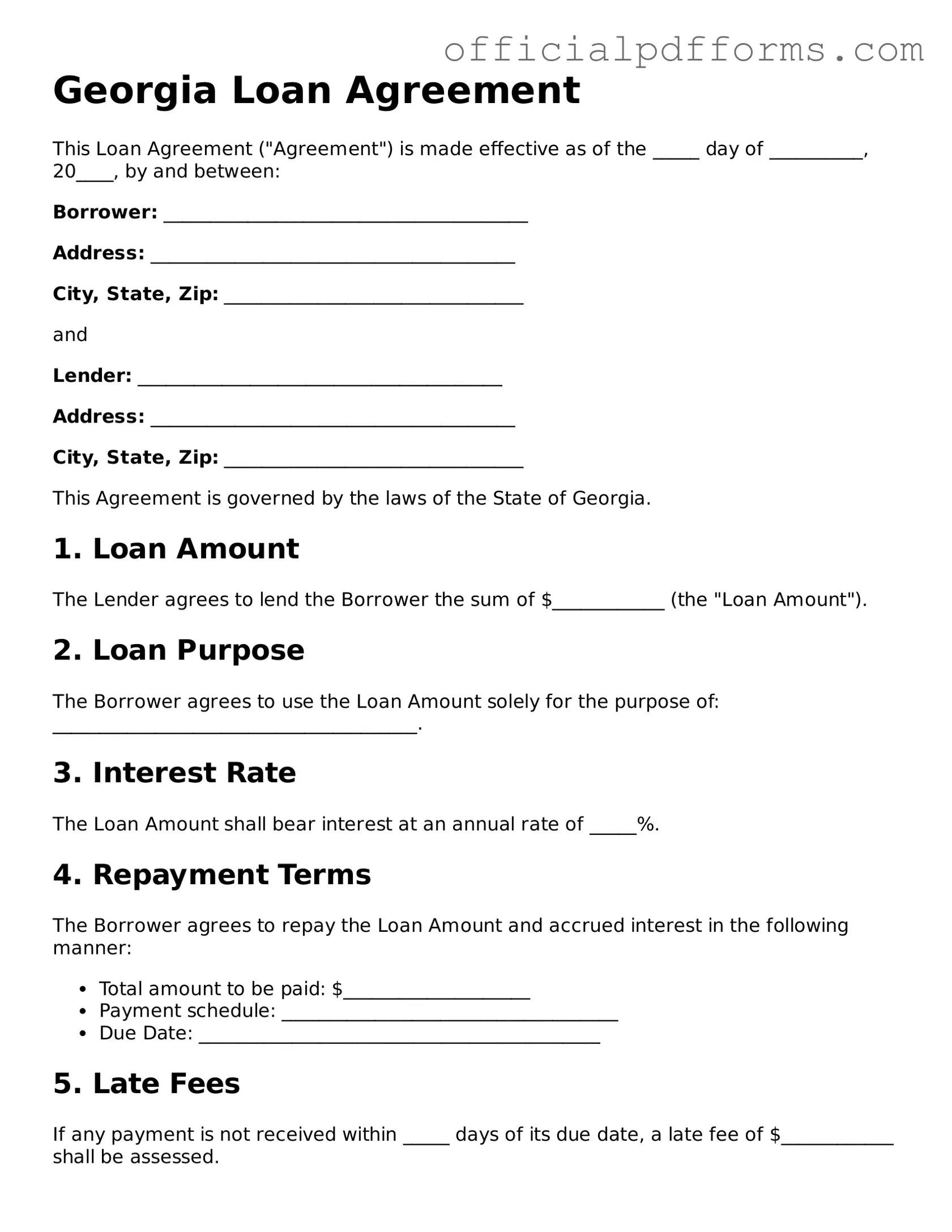 Printable Georgia Loan Agreement Template