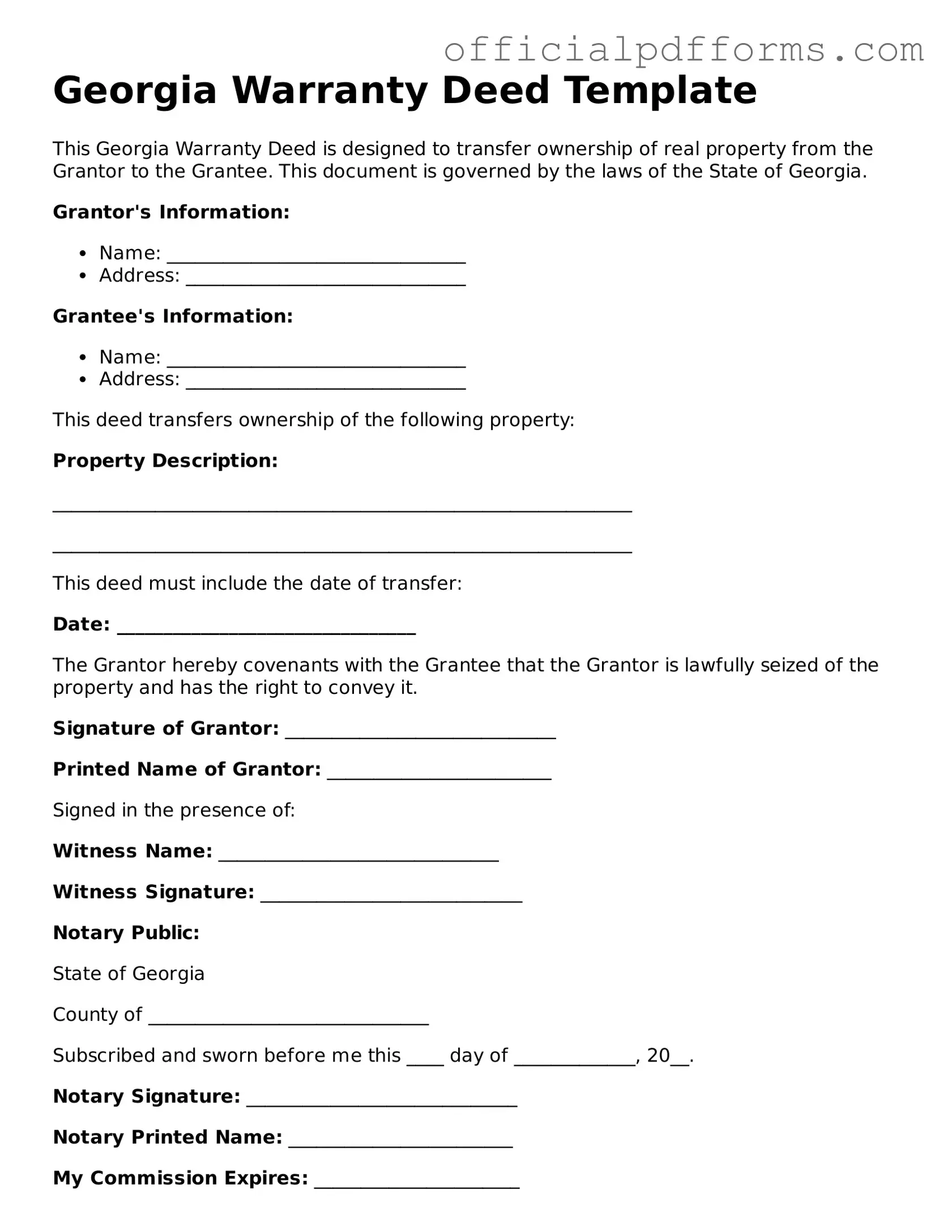 Printable Georgia Deed Template