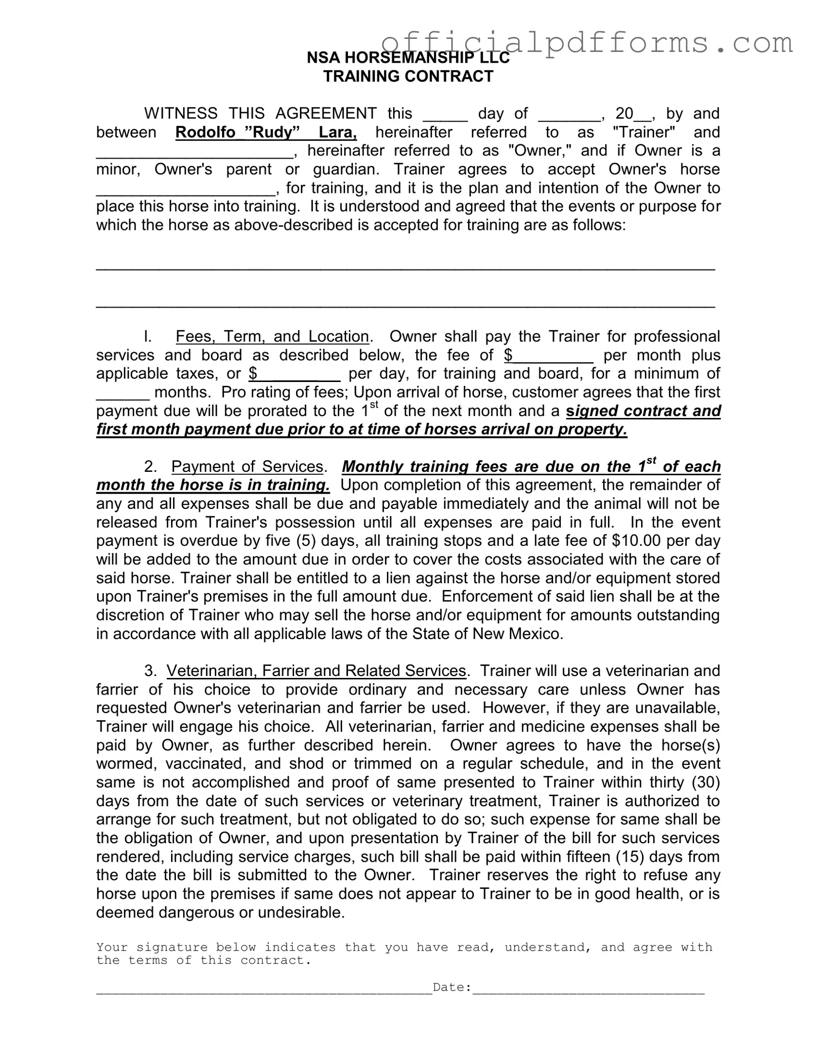 Fill in a Valid Horse Training Contract Form