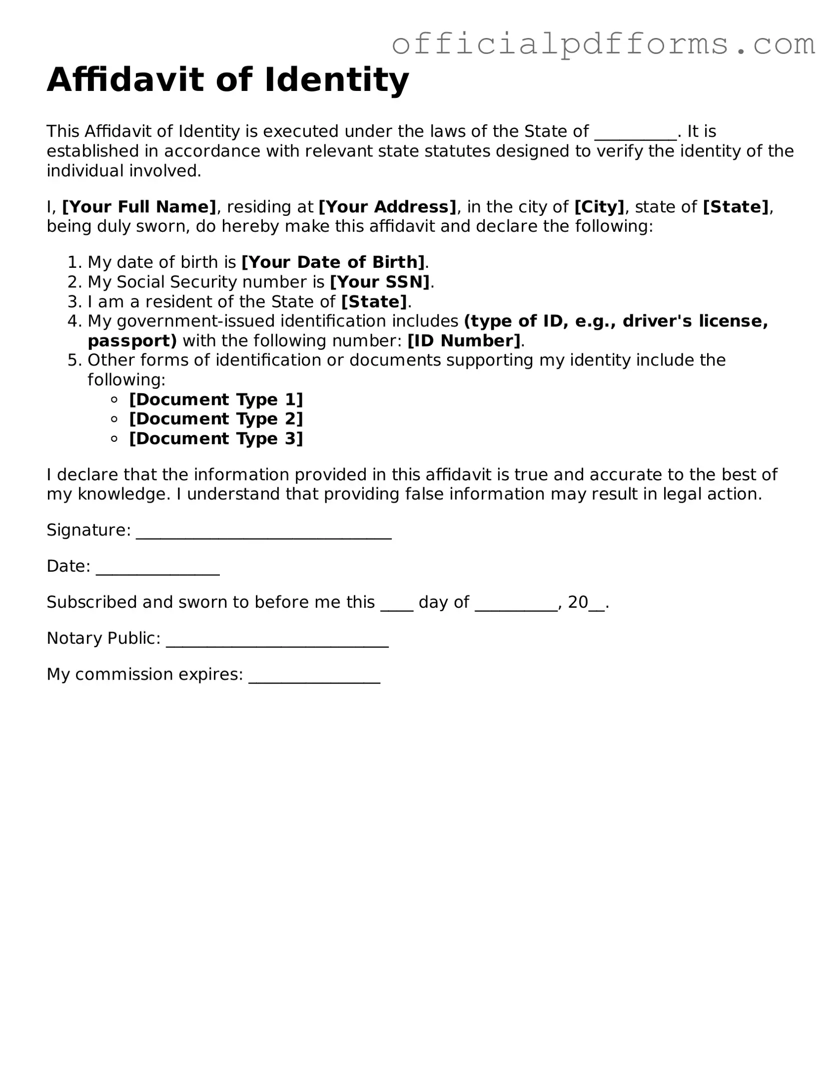 Valid Affidavit of Identity Document