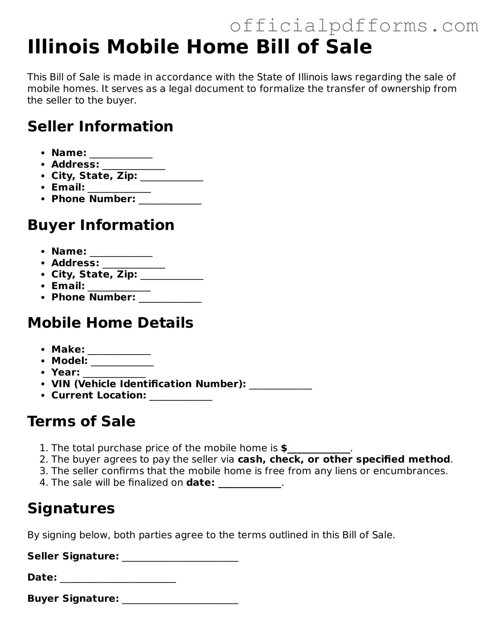 Printable Illinois Mobile Home Bill of Sale Template