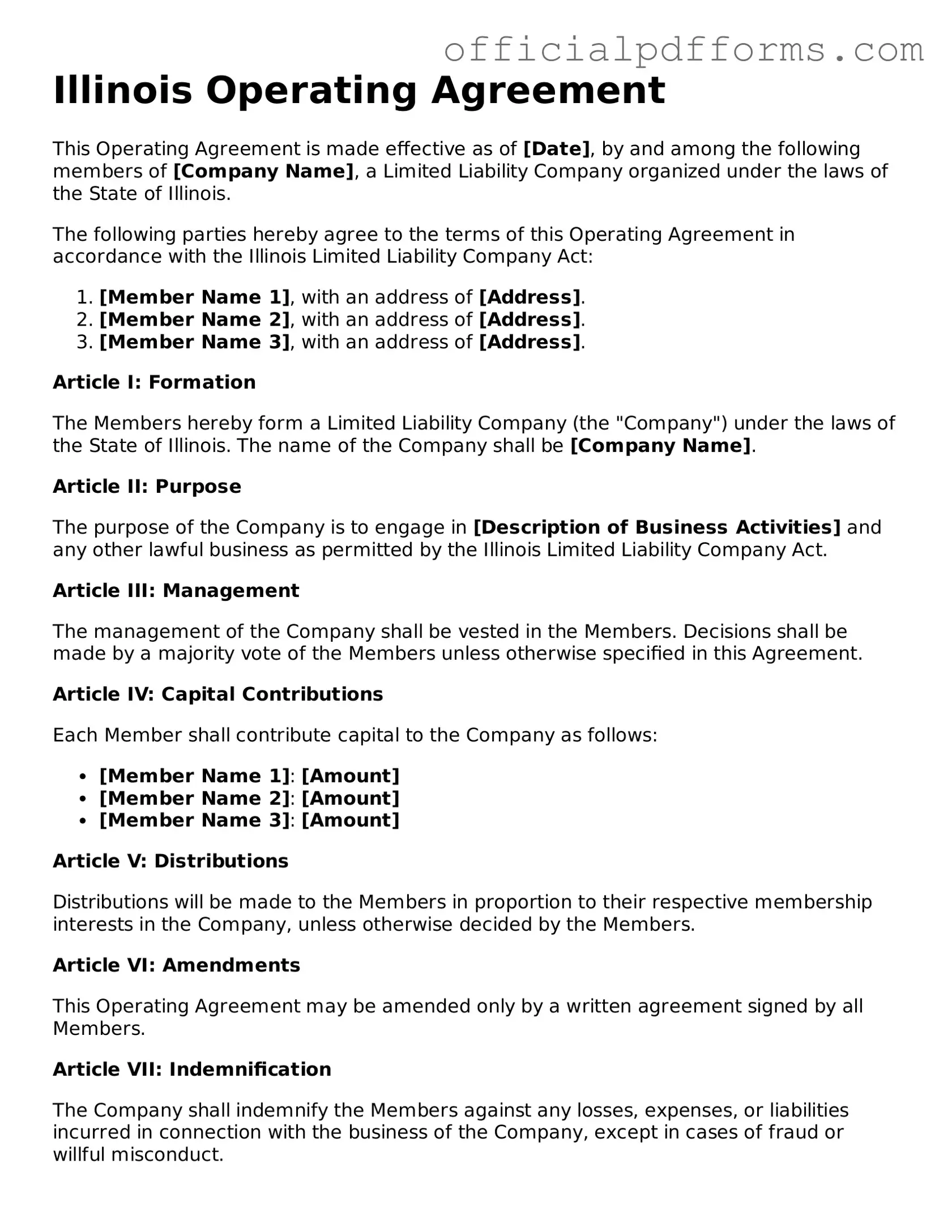 Printable Illinois Operating Agreement Template