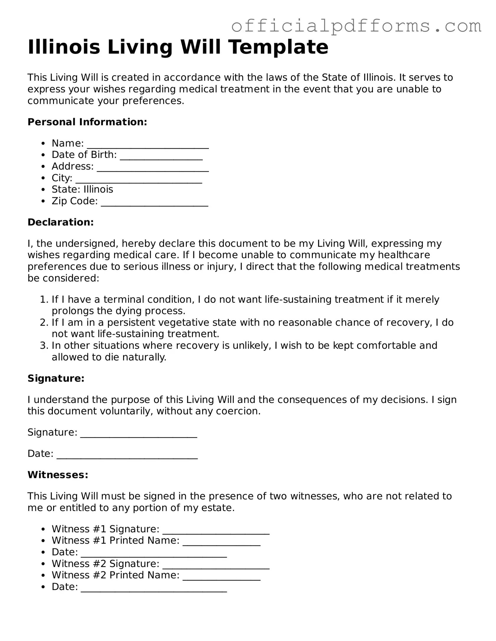 Printable Illinois Living Will Template
