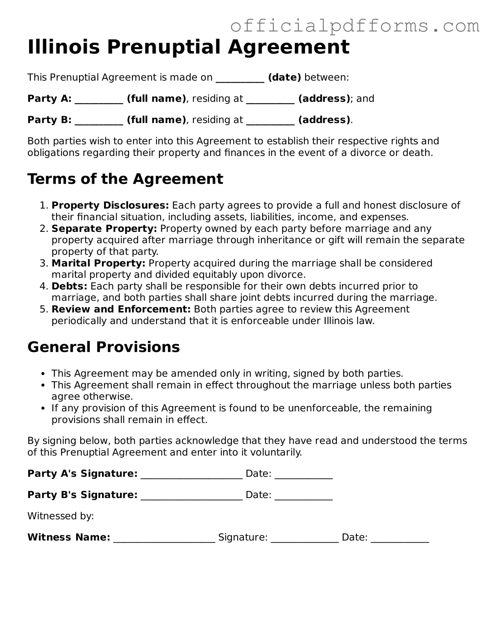 Printable Illinois Prenuptial Agreement Template